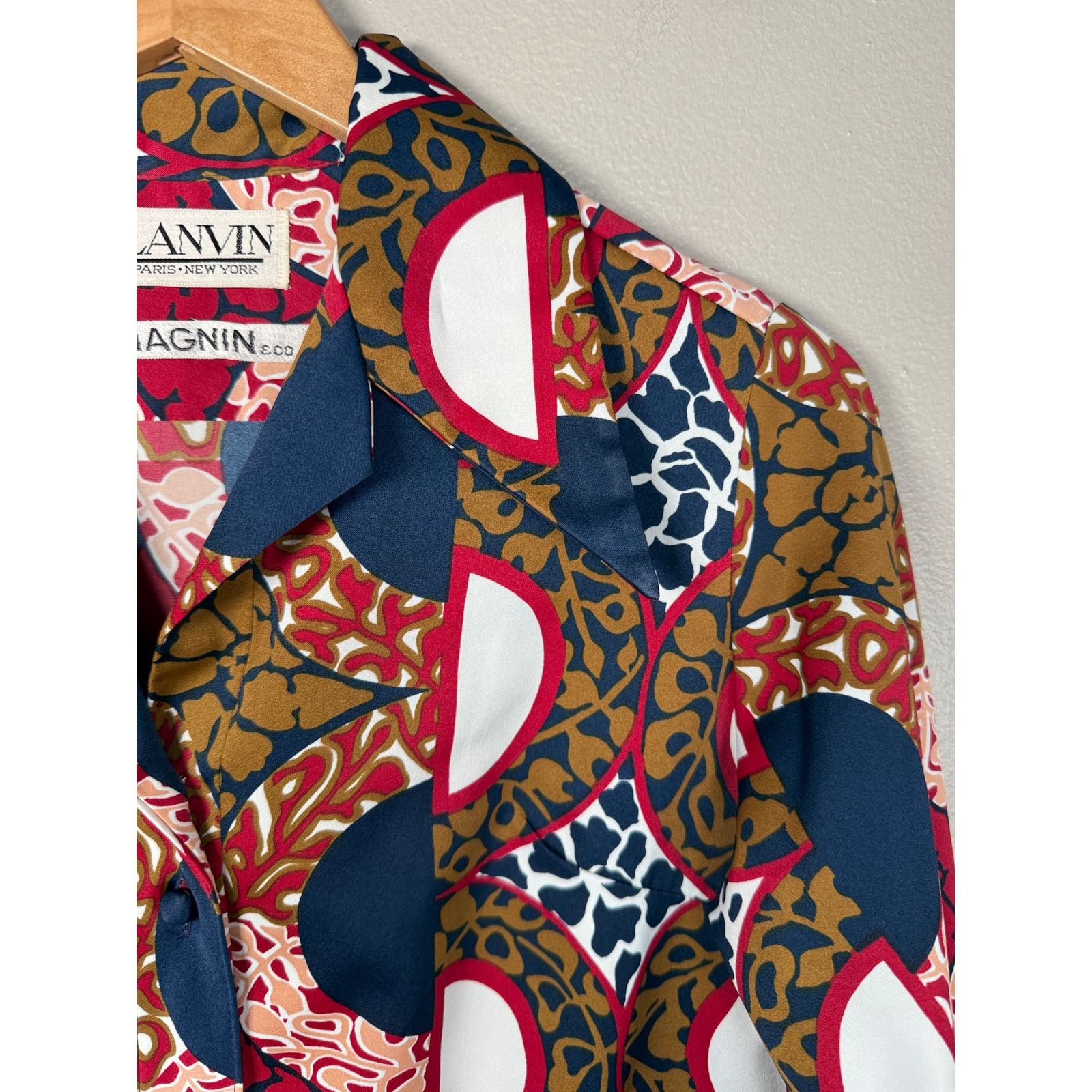 Lanvin Vintage 1960’s Lanvin Geometric Batik Silk Shirtdress size 6 Size M / US 6-8 / IT 42-44 - 9 Thumbnail