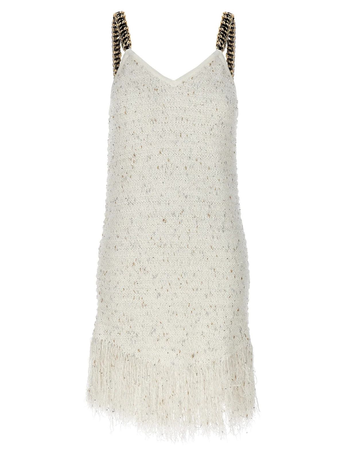 Balmain o1s1wg110825 Strap Lurex Tweed Mini Dress in Off White Size L / US 10 / IT 46 - 1 Thumbnail