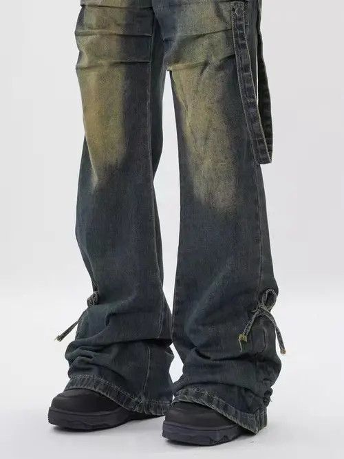 VIBE Vintage washed distressed micro-flare pleated denim trousers Size US 33 - 5 Thumbnail