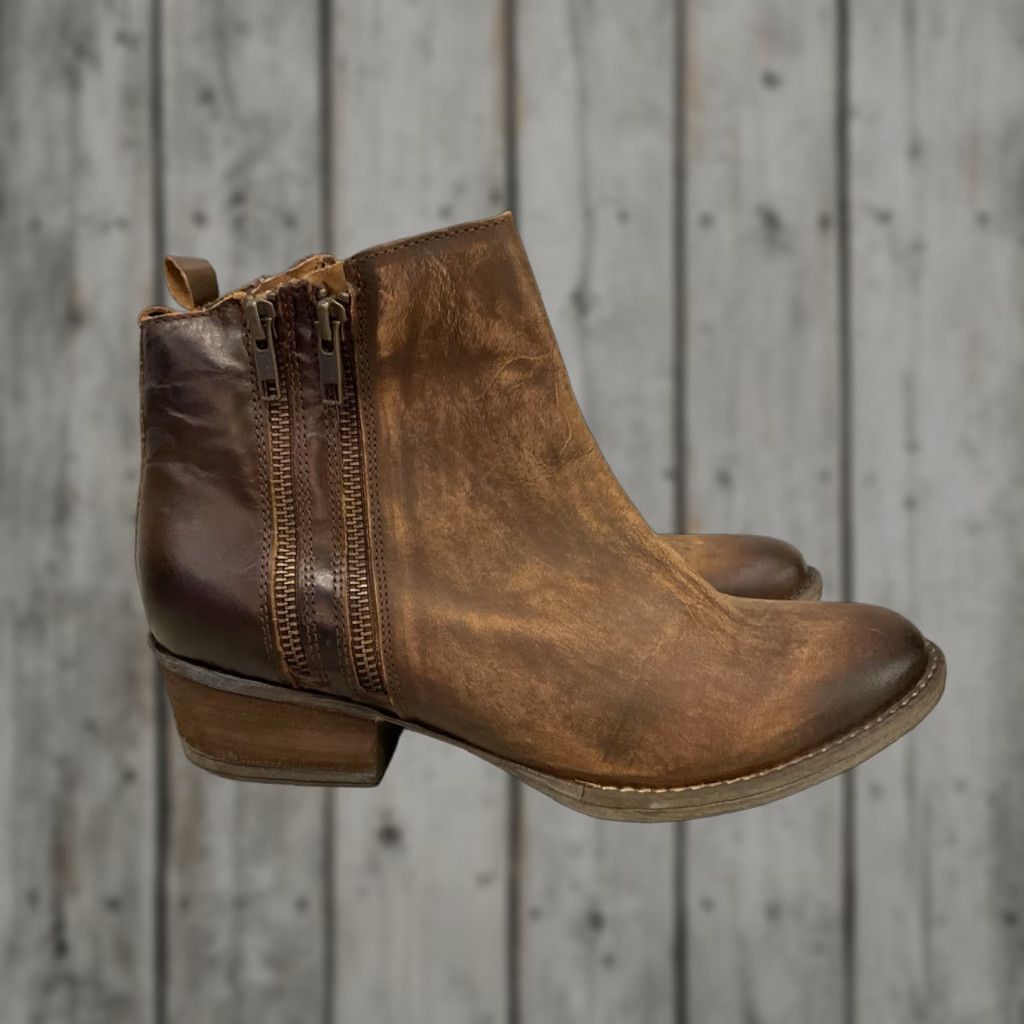 Circle G Corral Double Zipper Boot Western Shoe 10 Women Burnished Brown Leather Round Toe Ankle 1.5” Heel Leather Outsole Mexico Cir cle G Q0025