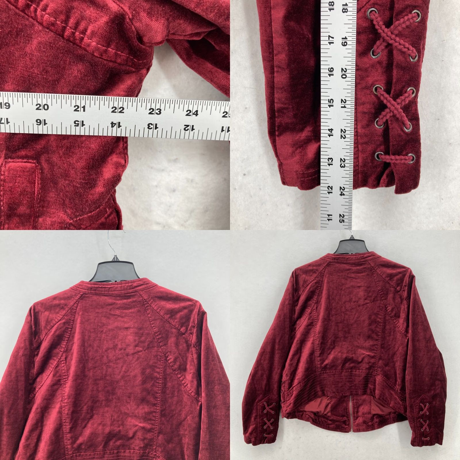 Torrid Torrid Velvet Moto Jacket Burgundy Lace-Up 2X Women Boho Romantic Velvet, Full Zip, Pockets, Fall, Spring, Winter, Plus Size" Size XXL / US 16-18 / IT 52-54 - 8 Thumbnail