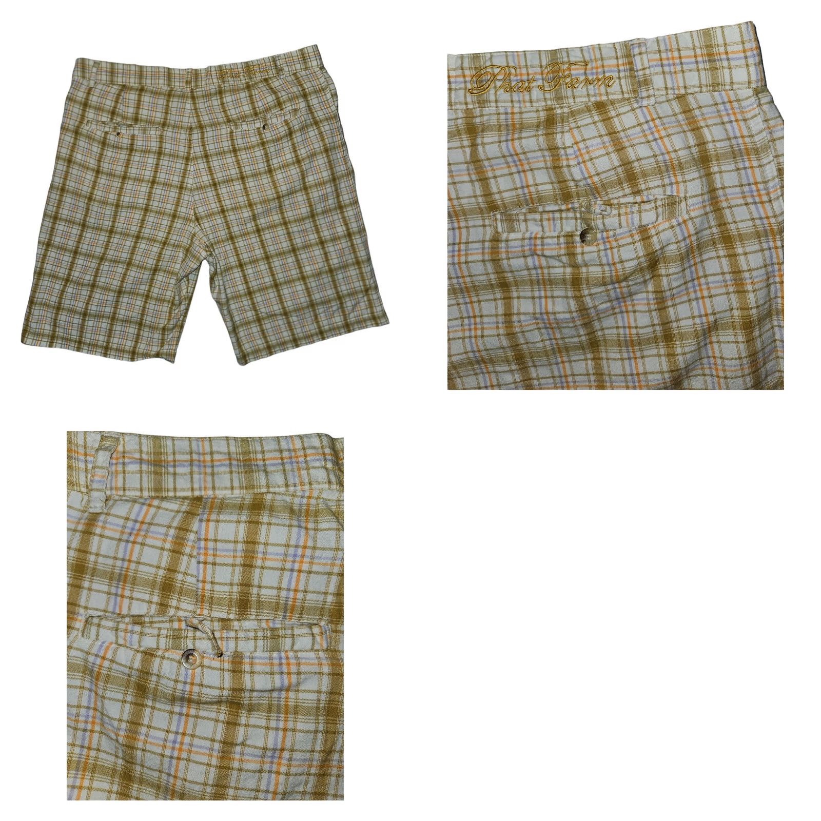 Phat Farm VINTAGE Phat Farm Shorts Men 40 White Brown Plaid Mid Rise Lightweight Embroidered Logo 90s Mens Shorts Size US 40 / EU 56 - 8 Thumbnail