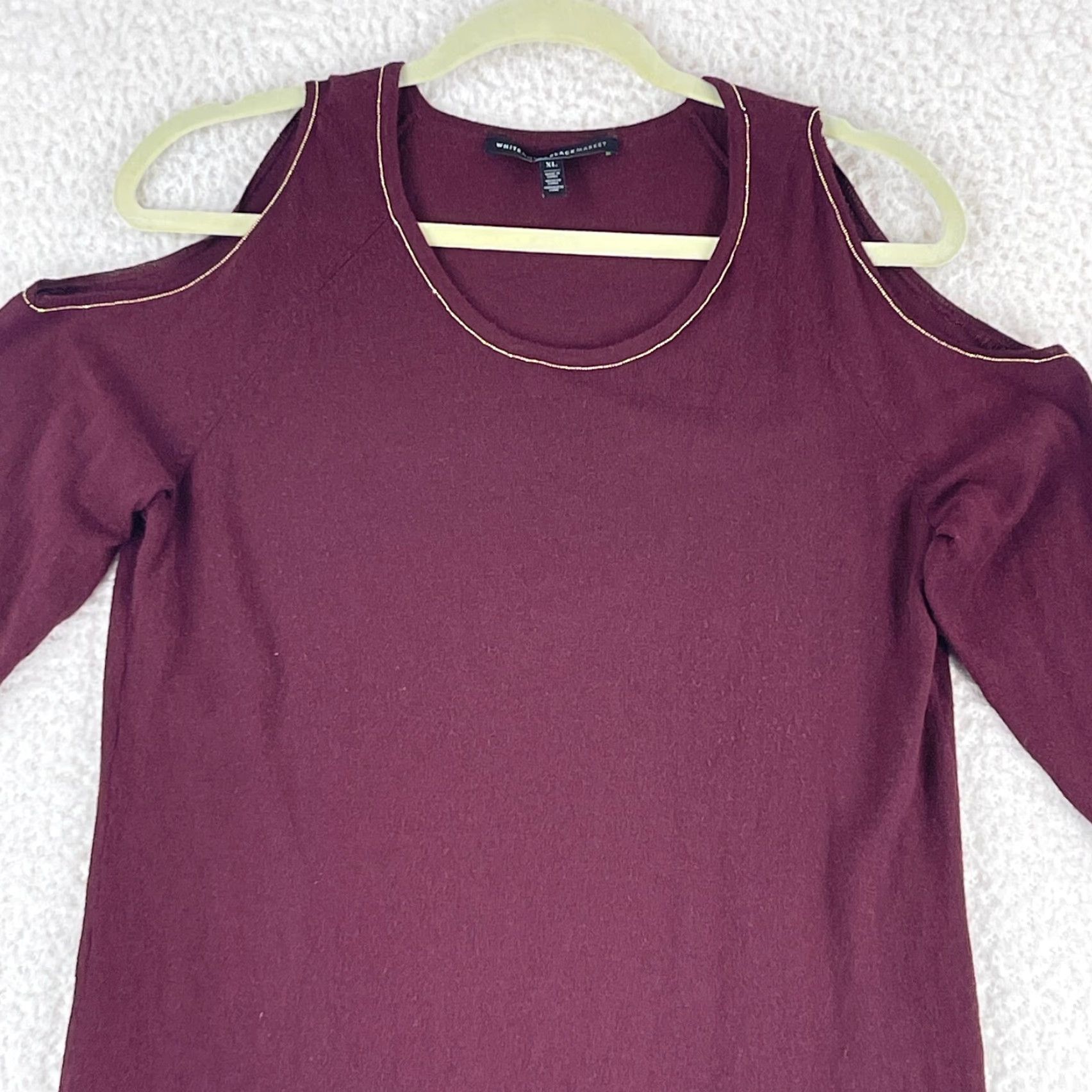 White House Black Market White House Black Market Shirt Womens XL Maroon Cold Shoulder Long Sleeve Crew Neck Blouse Size XL / US 12-14 / IT 48-50 - 3 Thumbnail