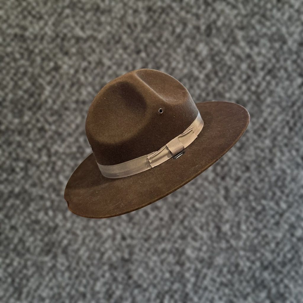 FELT VINTAGE Stratton Self Forming Drill Sergeant Instructor Wool Felt Hat 7 1/8 USA Size ONE SIZE - 1 Thumbnail