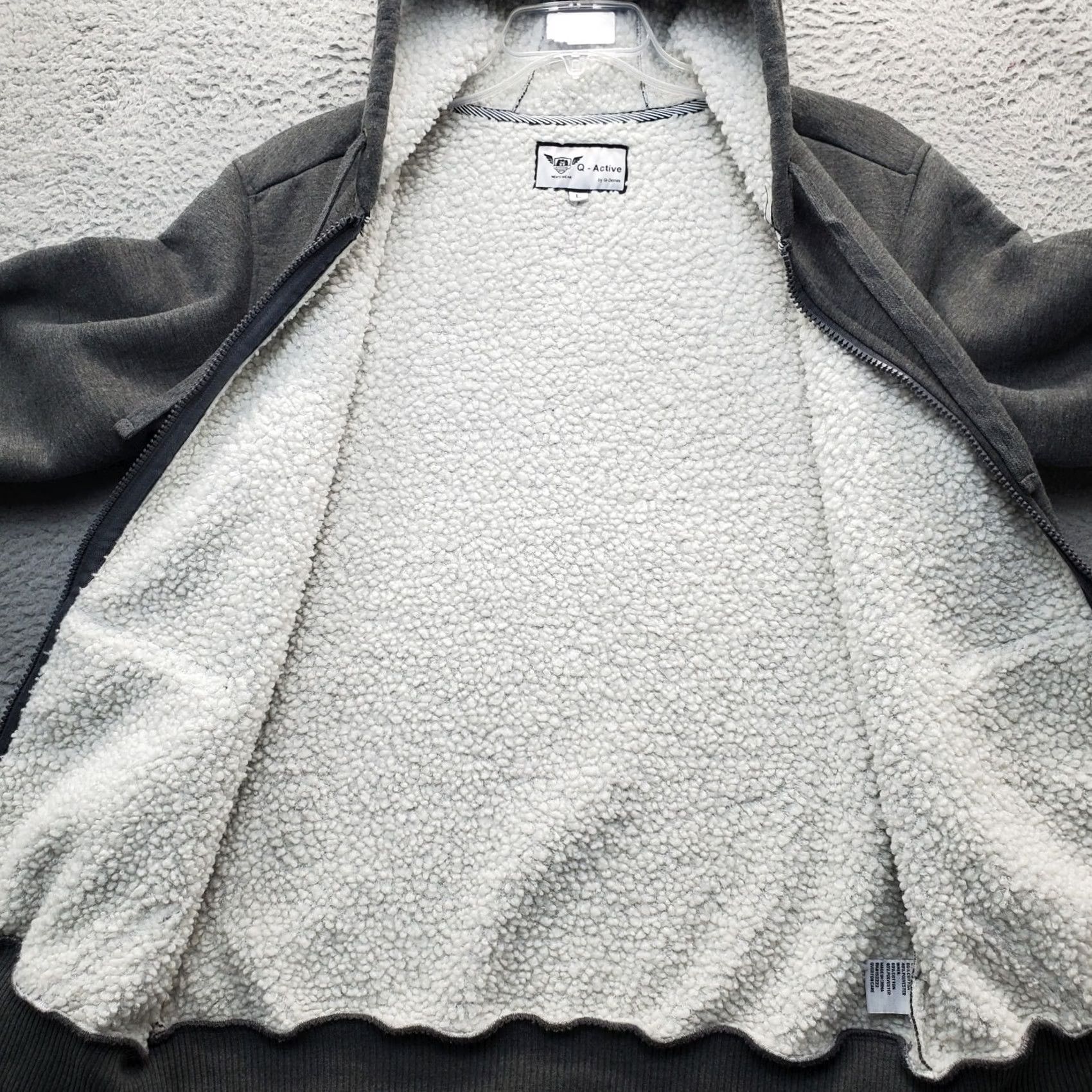 Vintage Q-Active Hoodie Mens L Gray Sherpa Lined Full Zip Pocket Drawstring Size US L / EU 52-54 / 3 - 6 Thumbnail