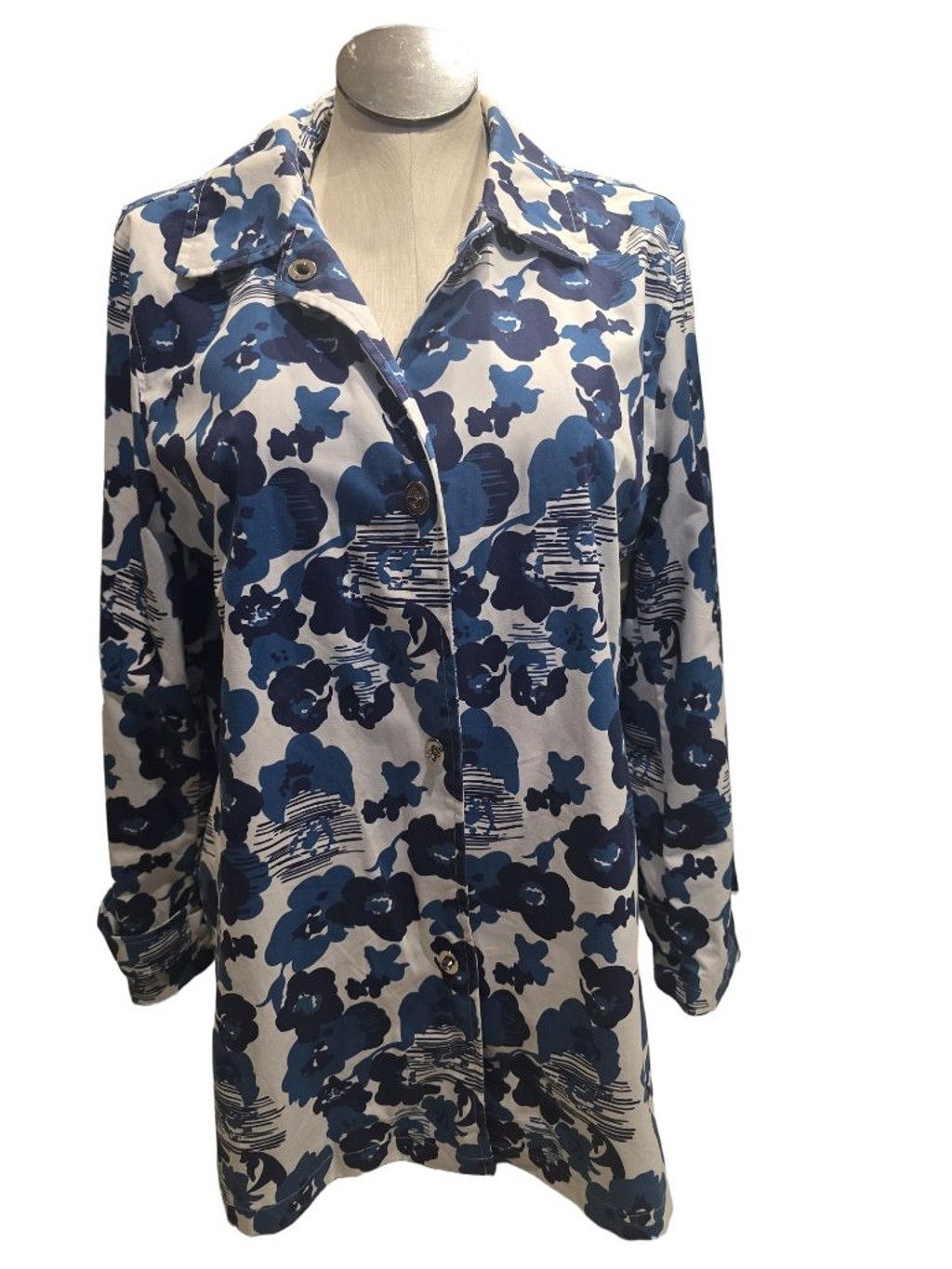 Other Women's Dennis Basso Floral Jacket L White Blue Button Front Size L / US 10 / IT 46 - 1 Thumbnail