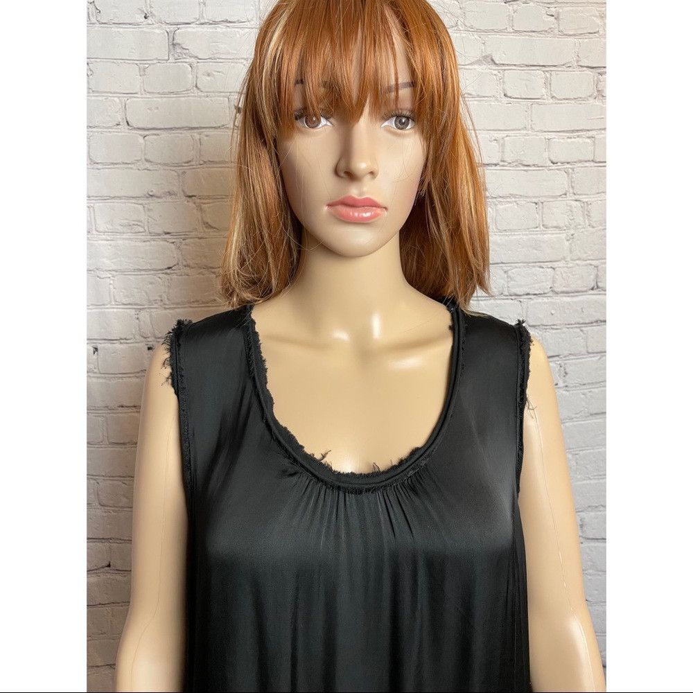 Other New $390 Raquel Allegra Black Satin Raw Edge DRESS Size M / US 6-8 / IT 42-44 - 4 Thumbnail