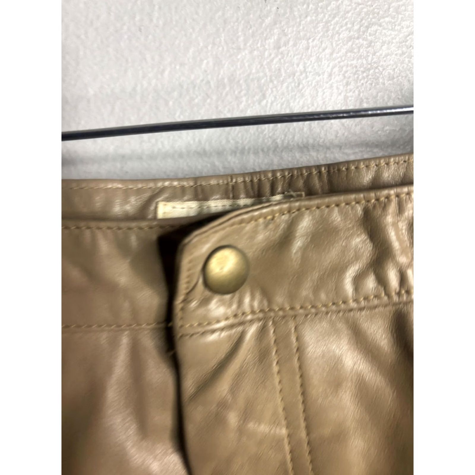 Vintage Vakko Pants Womens 29 Beige Leather Straight Leg Dress Trousers Zip Lined Size 29" - 3 Thumbnail