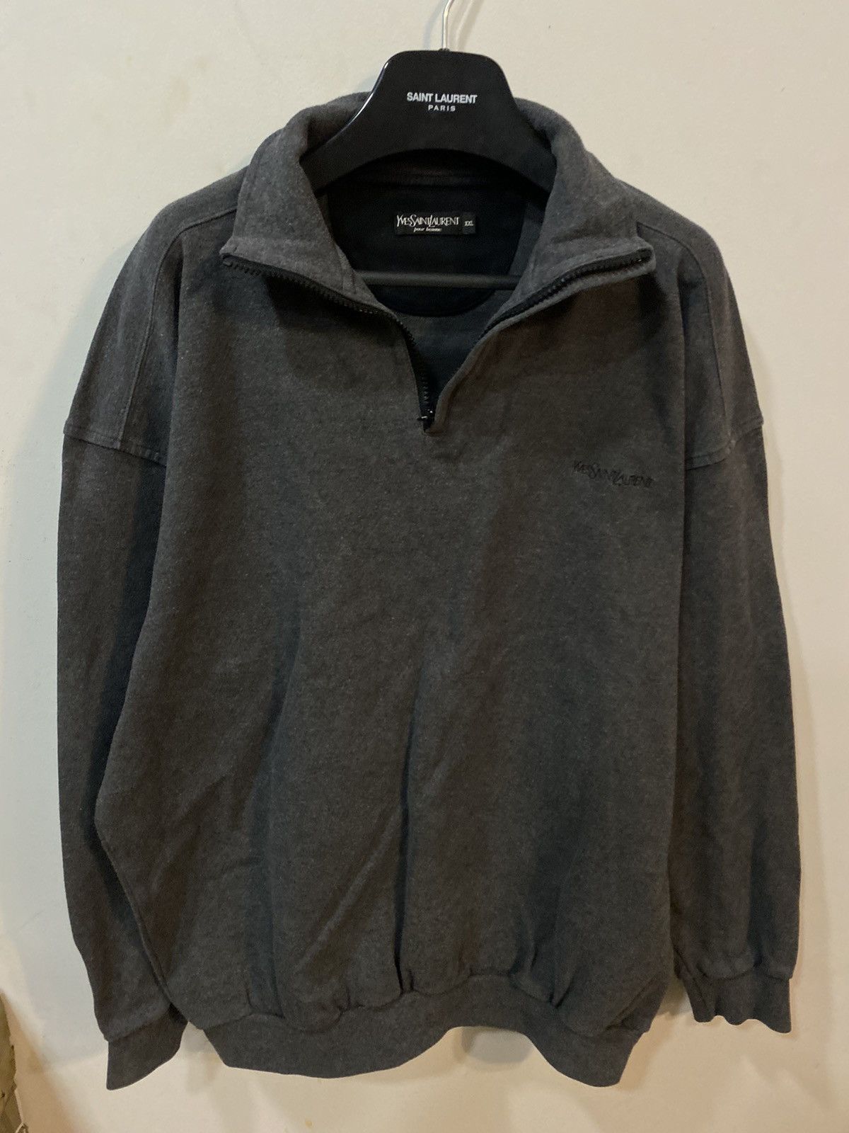 Yves Saint Laurent 90’s YSL Sweatshirt 1/4 Zip Grey YSL Sweater Size US XL / EU 56 / 4 - 4 Thumbnail