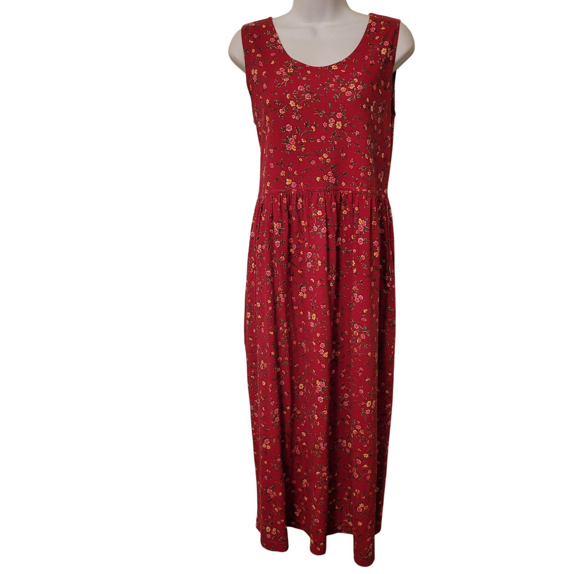 Vintage Erika Studio S Red Floral Sleeveless Maxi Dress Pockets Jump Size S / US 4 / IT 40 - 1 Thumbnail