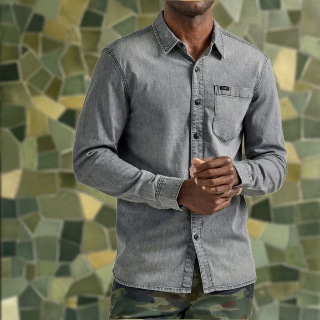 Lee LEE DENIM SHIRT MEN'S MEDIUM LONG SLEEVE GRAY BUTTON-UP CLASSIC Size US M / EU 48-50 / 2 - 1 Thumbnail