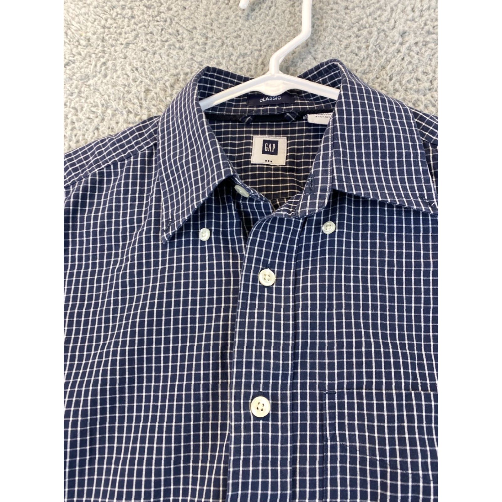 Gap Gap Men's Dress Shirt S Small Long Sleeve Check Blue Navy 75-35 Size 36R - 2 Thumbnail