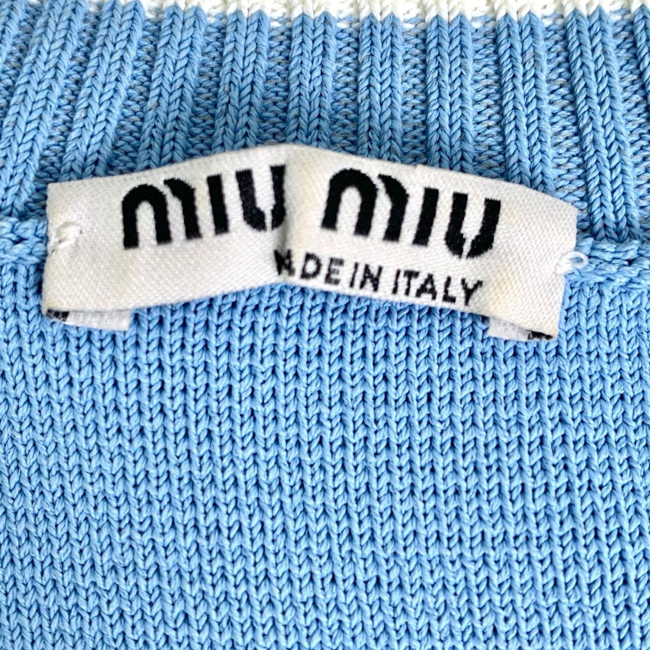Miu Miu Miu Miu Blue Round Neck Short Sleeve Knit (Size 38) Size XS / US 0-2 / IT 36-38 - 2 Thumbnail