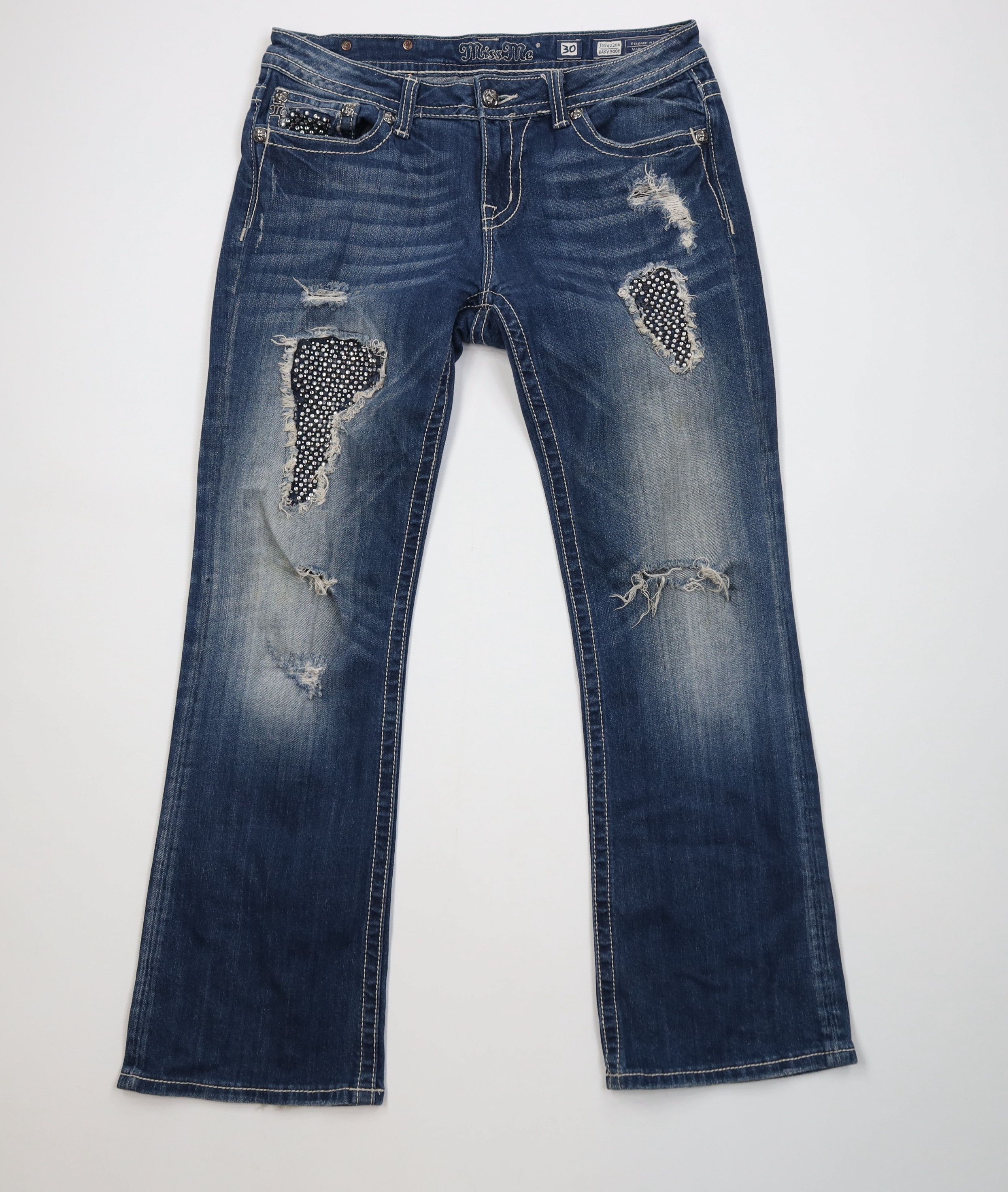 Miss Me Miss Me Rhinestone Thick Stitch Easy Boot Cut Flared Jeans Size 30" / US 8 / IT 44 - 1 Thumbnail