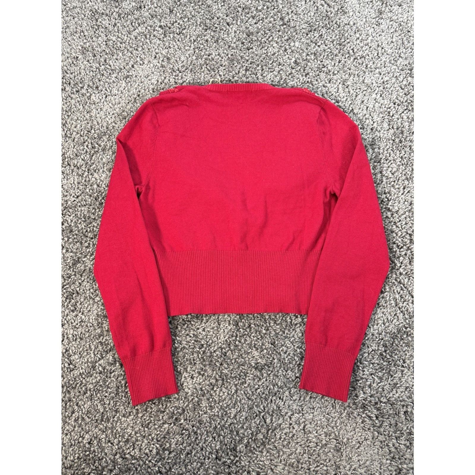 Y/Project VINTAGE Sweater Cardigan Womens Medium Red Cherry Ruffle Front Cropped Sweater Project M Womens Mens? Size M / US 6-8 / IT 42-44 - 5 Thumbnail