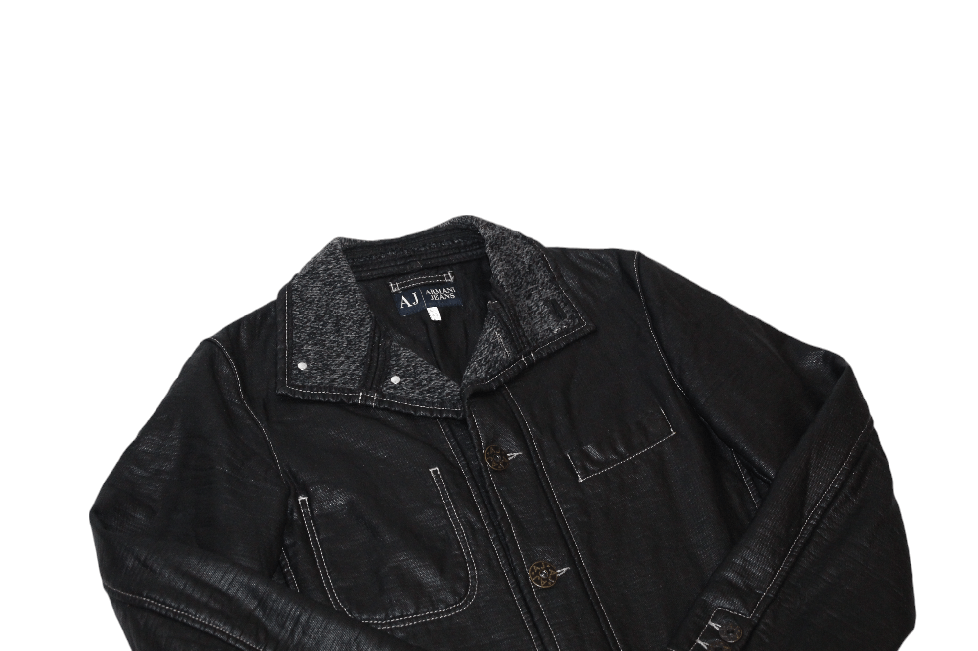 Armani VTG Armani Jeans Boiled Wool Lined Faux Leather Field Jacket Size US M / EU 48-50 / 2 - 2 Thumbnail