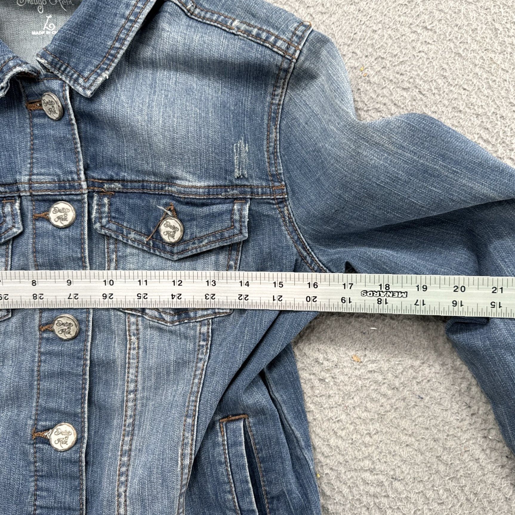 Denime VINTAGE Indigo Rein Distressed Denim Jacket Button Up Large Denim Jacket Women Size 36" / US 14 / IT 50 - 7 Thumbnail