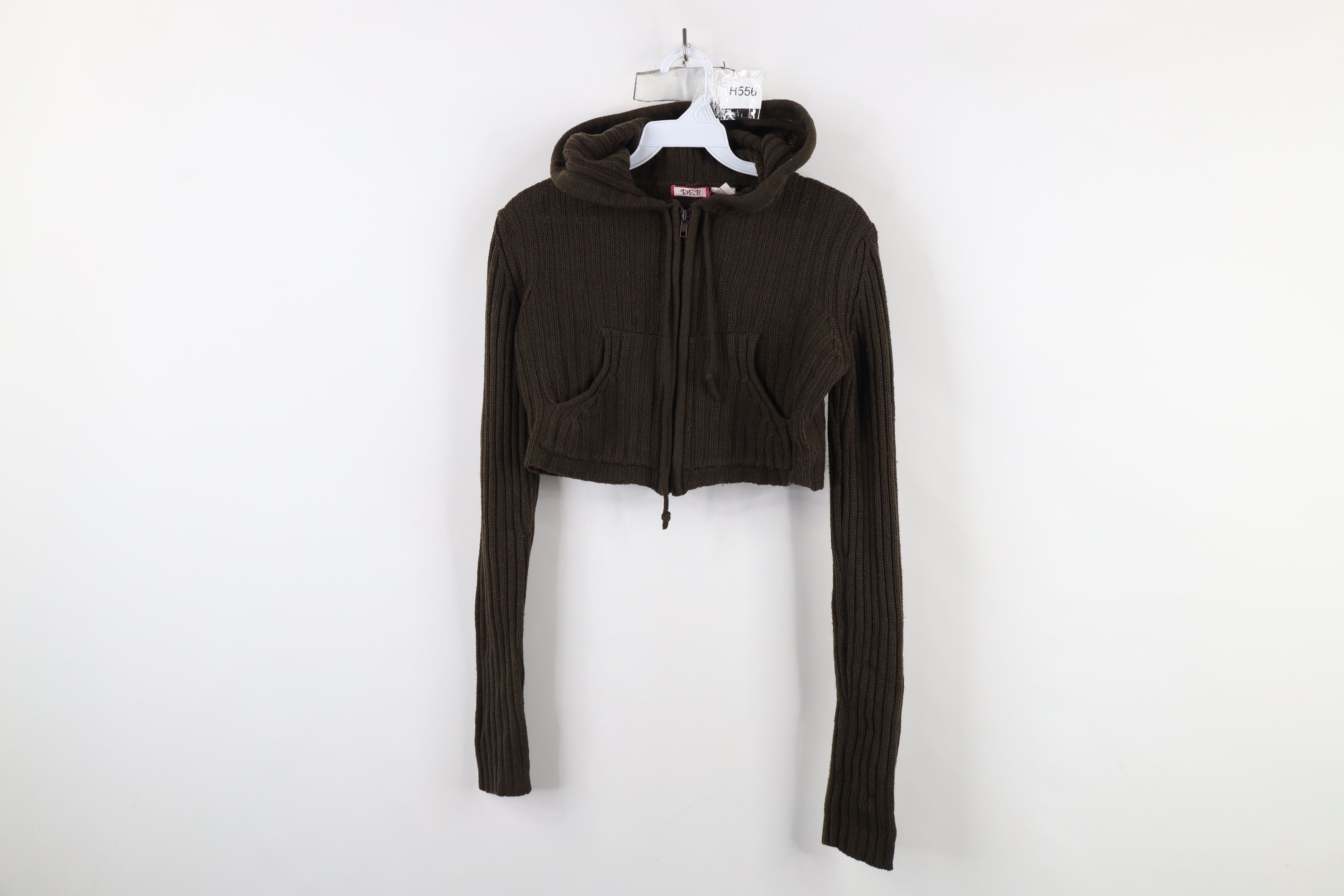 Vintage Vintage 90s Y2K Babydoll Ribbed Knit Hoodie Sweater Brown Size S / US 4 / IT 40 - 1 Thumbnail