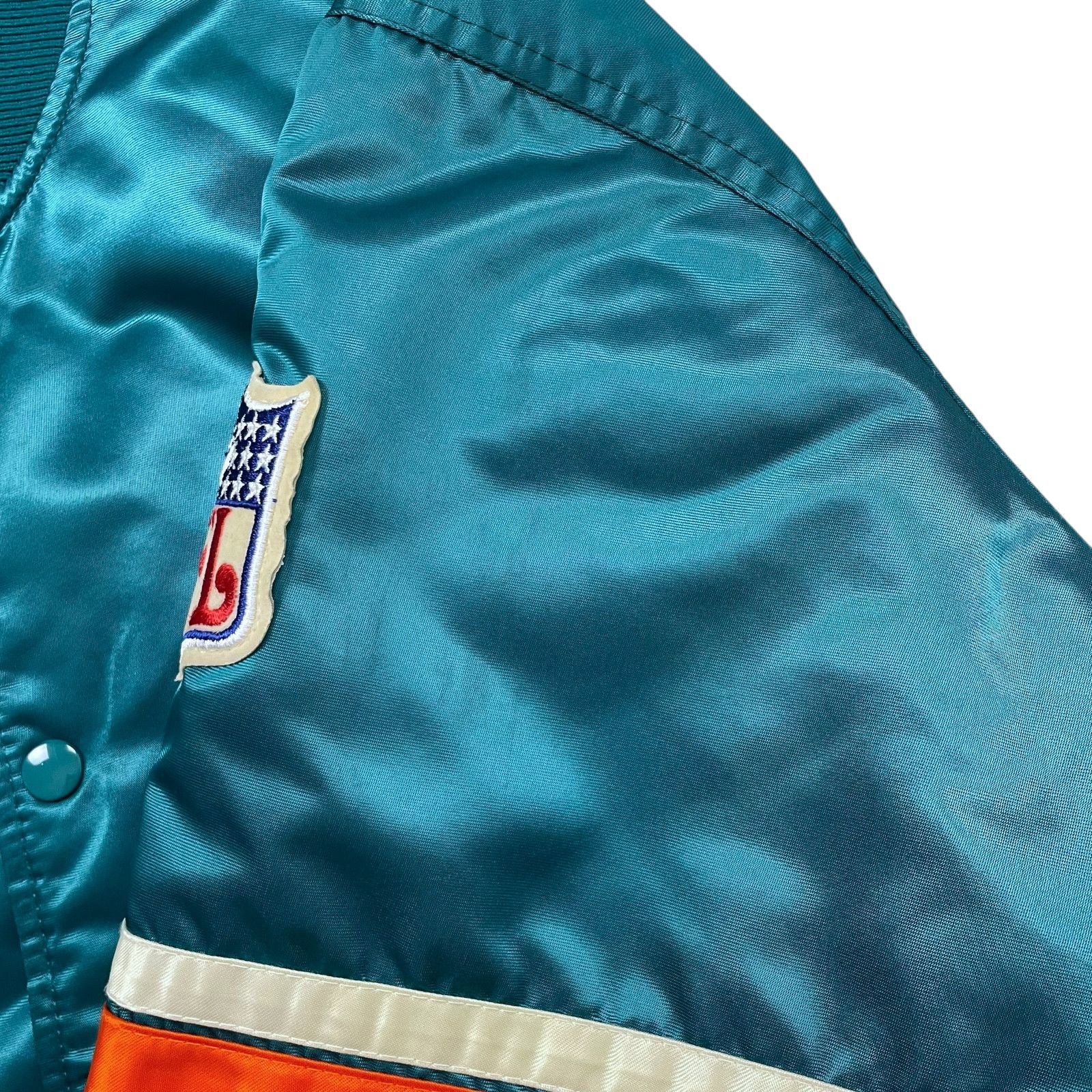 NFL VTG 90s MIAMI DOLPHINS STARTER SATIN JACKET SPELL OUT Sz L Size US L / EU 52-54 / 3 - 9 Thumbnail