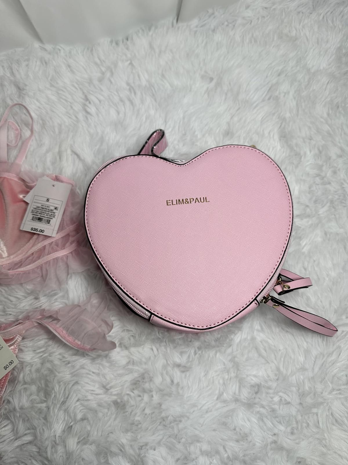 Other Pink Velvet Lingerie Set with Heart-Shaped Crossbody Bag Size ONE SIZE - 3 Thumbnail