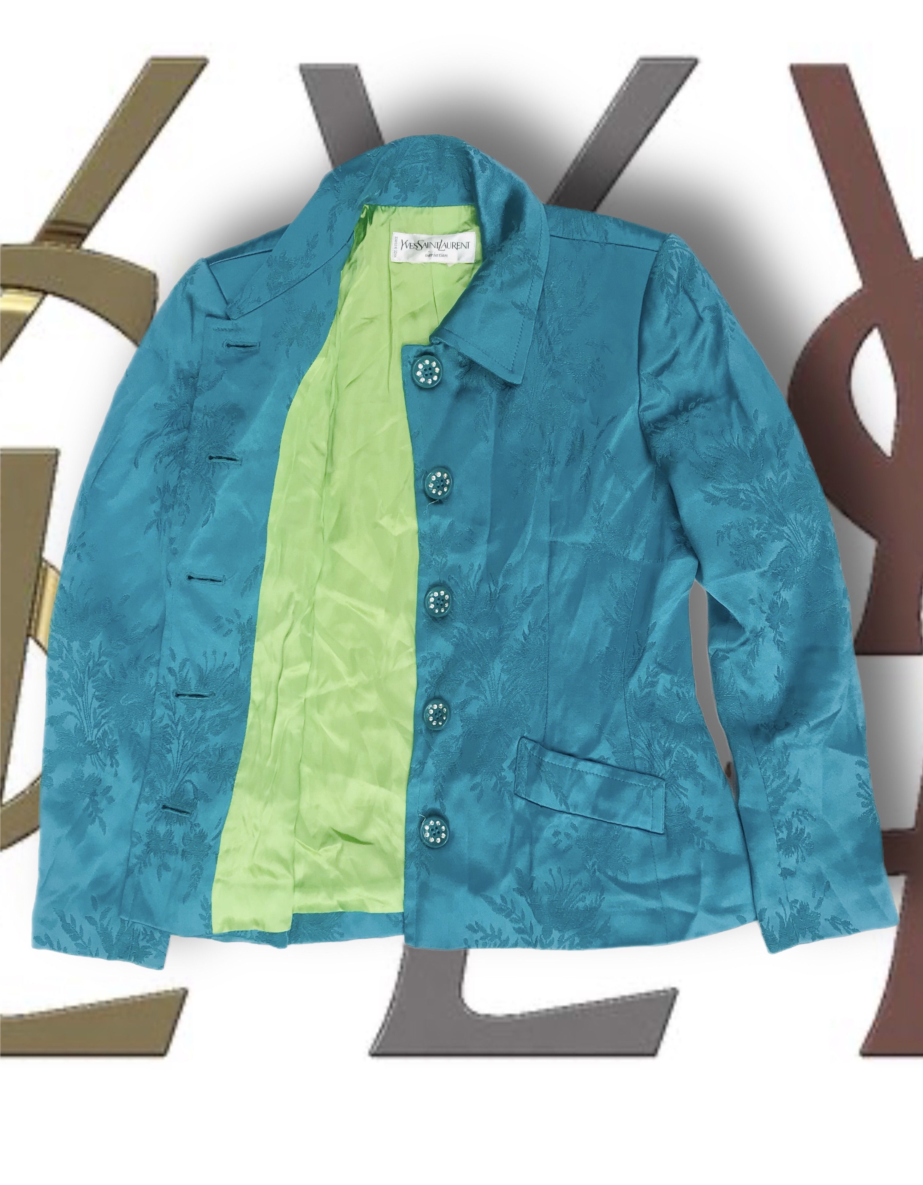Yves Saint Laurent VINTAGE Yves Saint Laurent YSL Floral Silk Jacquard Blazer Size M / US 6-8 / IT 42-44 - 5 Thumbnail