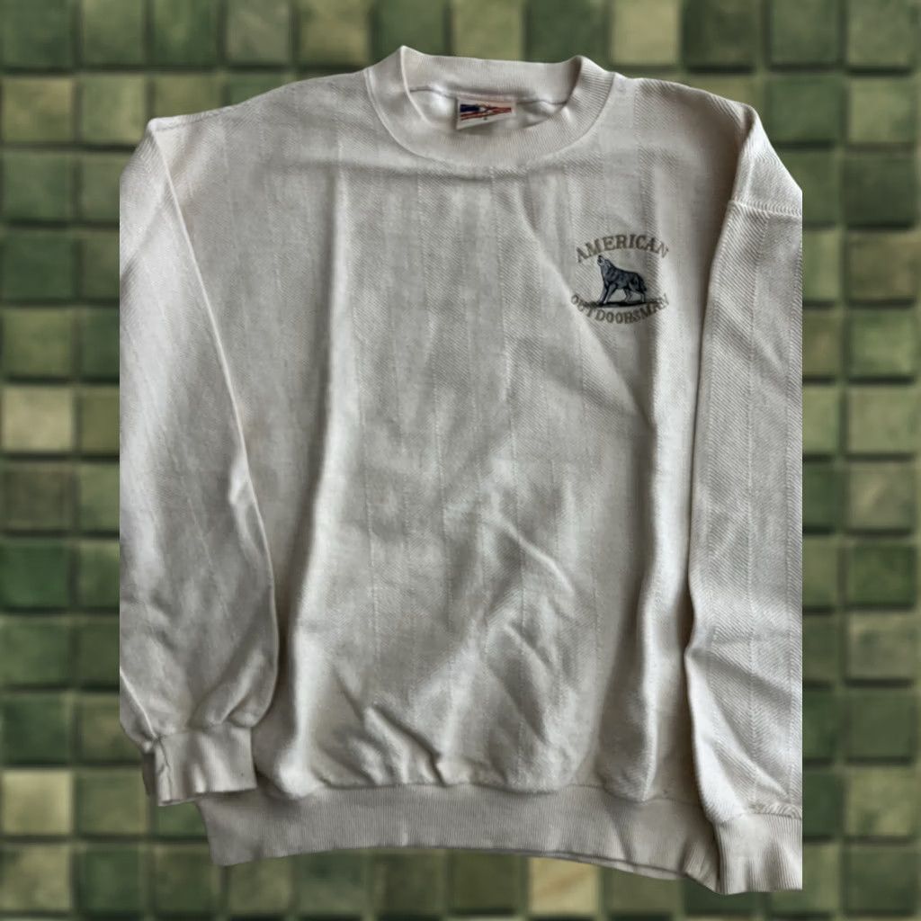 Vintage VINTAGE American outdoorsmen Sweater Crew Neck Long Sleeve Embroidered Wolf Large Ivory Men Pullover 80s Outdoor Hunting Size US L / EU 52-54 / 3 - 1 Thumbnail
