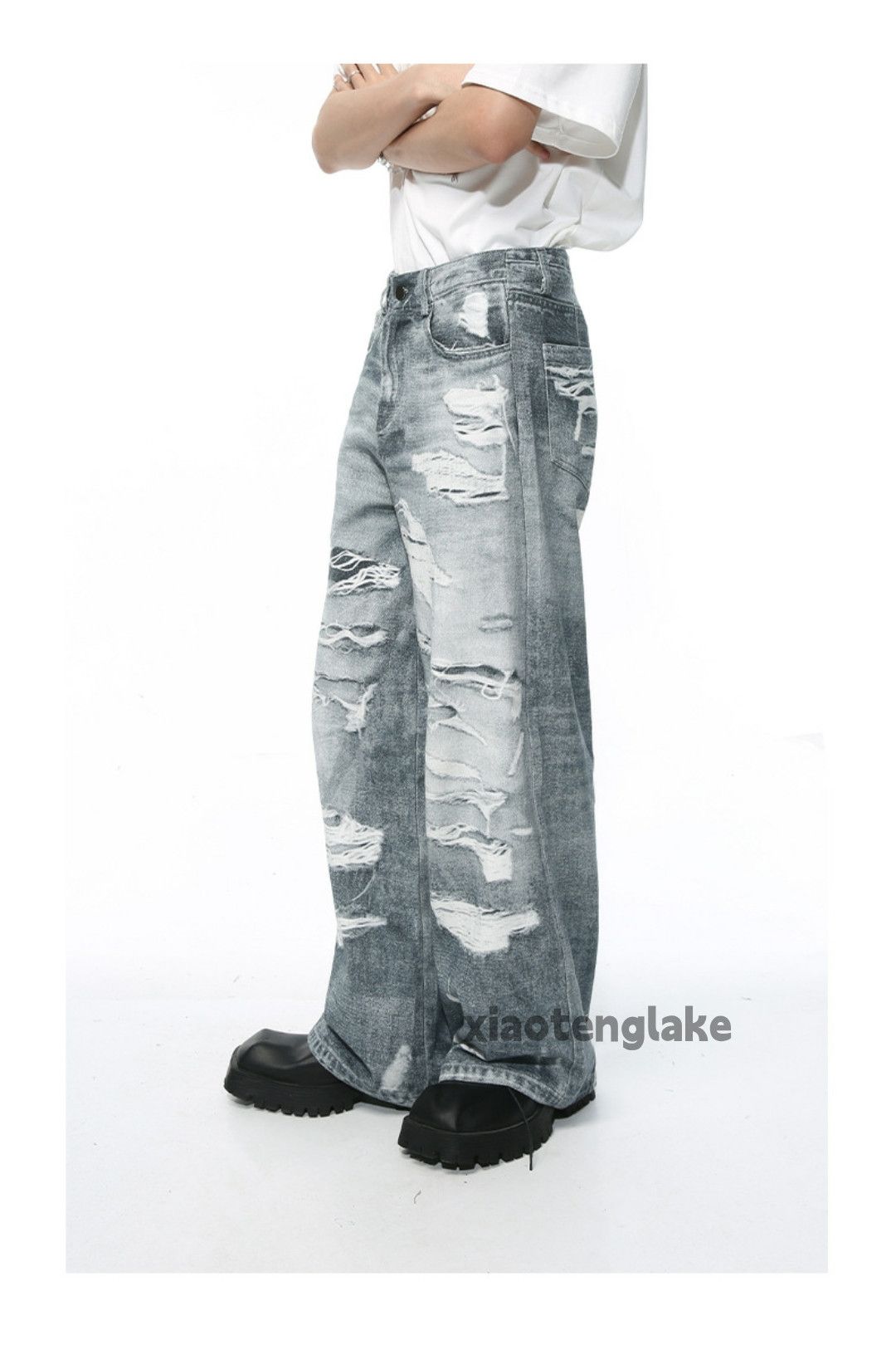 Jean × Vintage washed faded skate hiphop pattern damaged baggy jeans Size US 30 / EU 46 - 3 Thumbnail