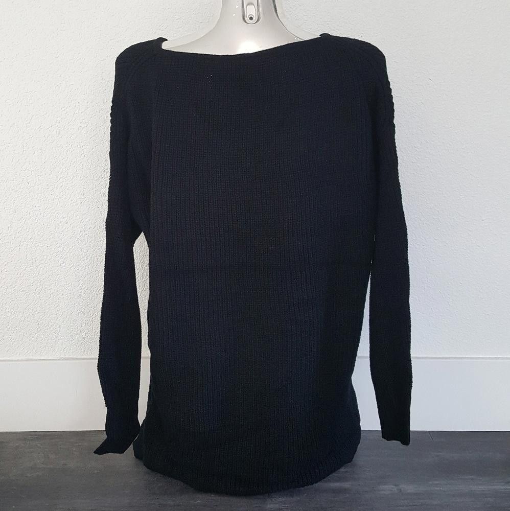 Designer Black High Low Sweater Long Sleeve Size ONE SIZE - 2 Thumbnail