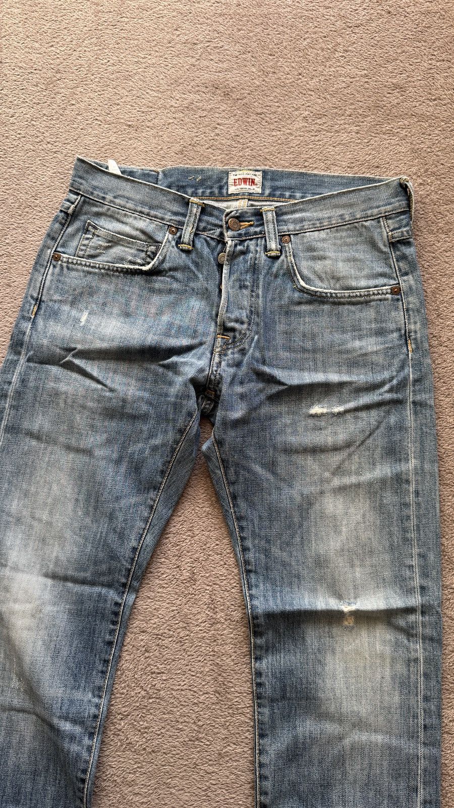 Japanese Brand Helmut Lang Vibe Edwin Jeans Faded Mudwash Ripped Denim Size US 31 - 3 Thumbnail