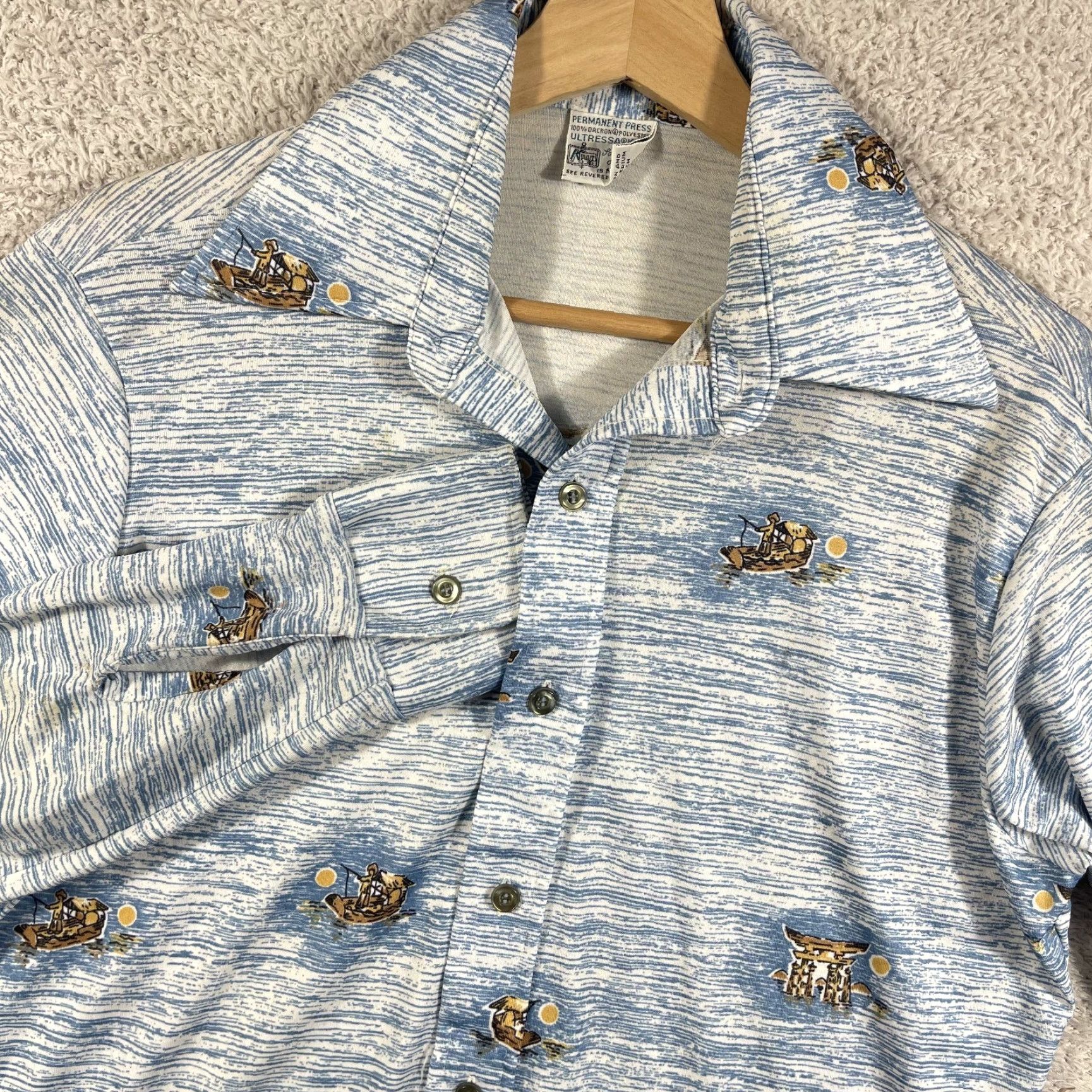 Vintage VINTAGE K Mart Disco Shirt Mens M Blue Abstract Print Dagger Collar 70s Button-Front Long Sleeve Size US M / EU 48-50 / 2 - 2 Thumbnail