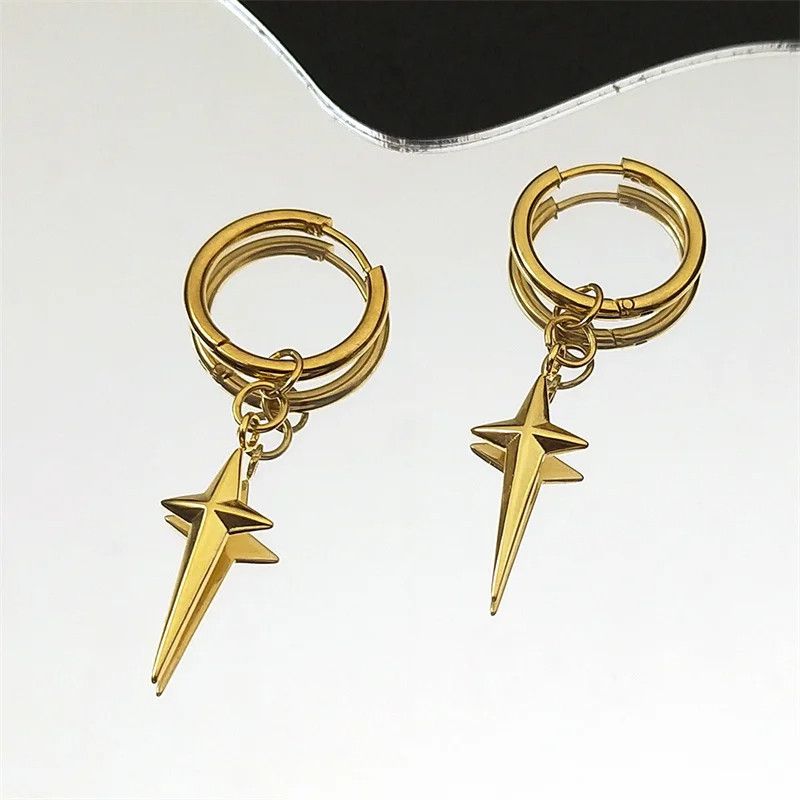 Jewelry Punk Star Cross Hoop Earrings Jewelry Gift Size ONE SIZE - 2 Thumbnail