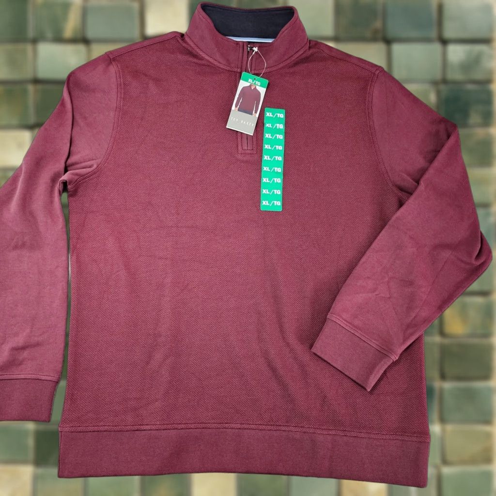 Ted Baker Ted Baker Men’s XL Pull Over Cotton Blend 1/4 Zip Mock Neck Sweater Knit Solid Red Size US XL / EU 56 / 4 - 1 Thumbnail