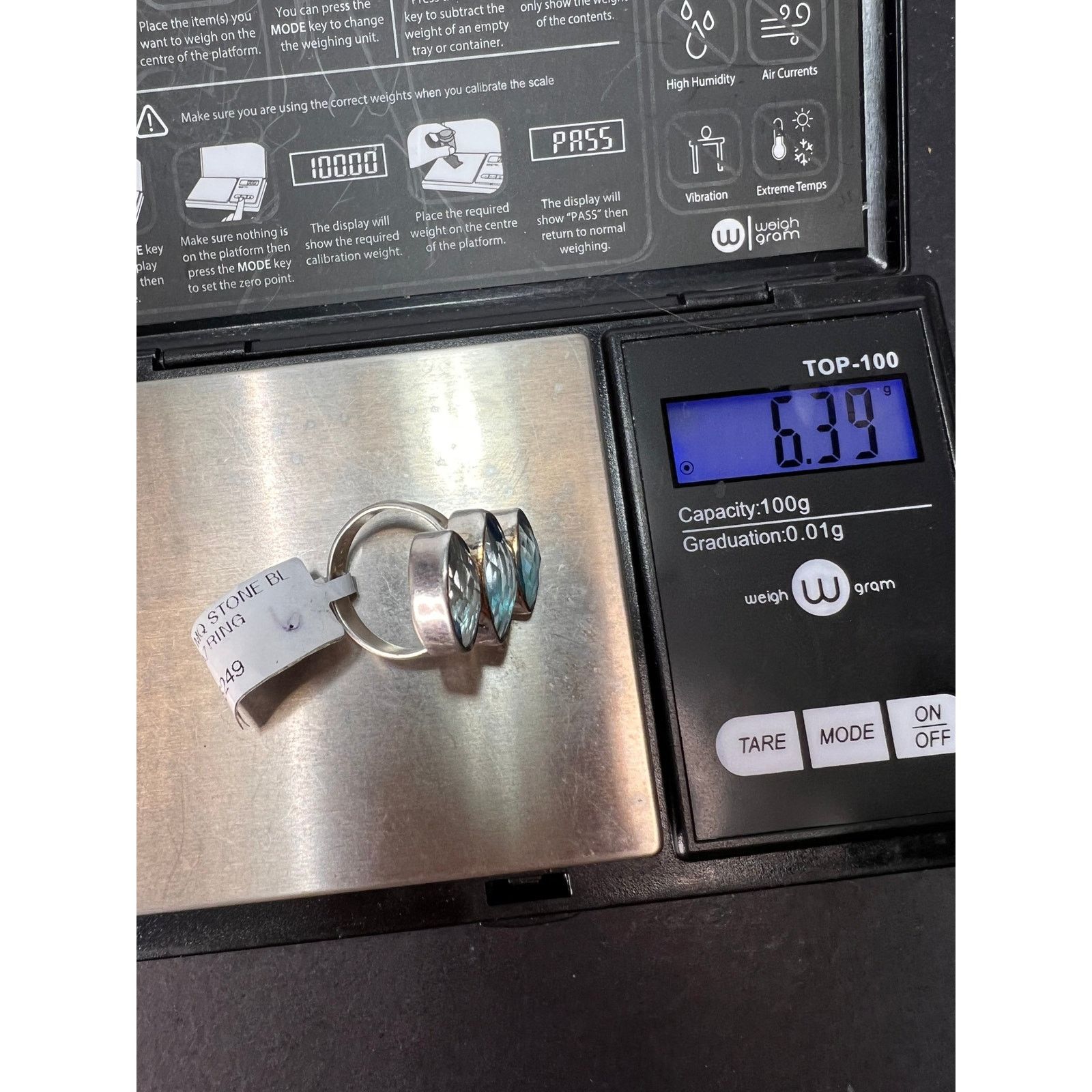 Other NEW WT Blue topaz triple stone sterling silver ring size 6 Size ONE SIZE - 9 Thumbnail