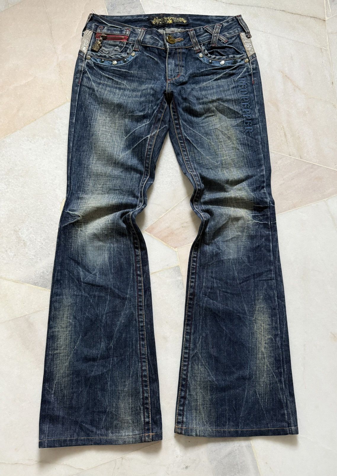 If Six Was Nine 2000s Red peppers Flare pants Size US 29 - 1 Thumbnail