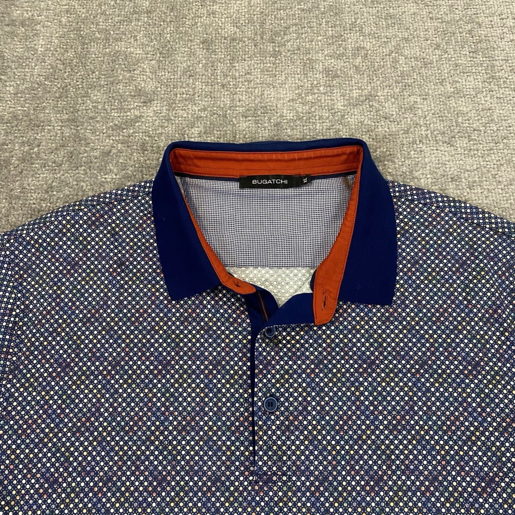 BUGATCHI BUGATCHI Polo Mens XL Multicolor Colorful Collared Micro Dot Geometric S/S Golf Shirts Size US XL / EU 56 / 4 - 2 Thumbnail