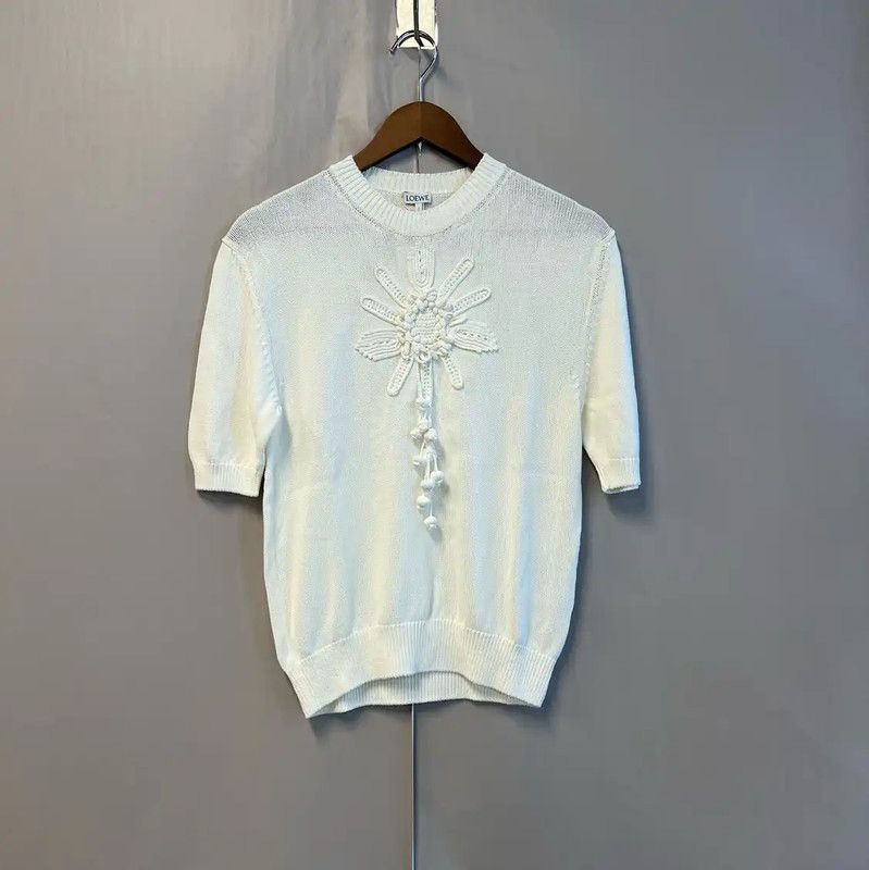 Loewe Loewe White Knit Short Sleeve Sweater 0089 Size M / US 6-8 / IT 42-44 - 1 Thumbnail