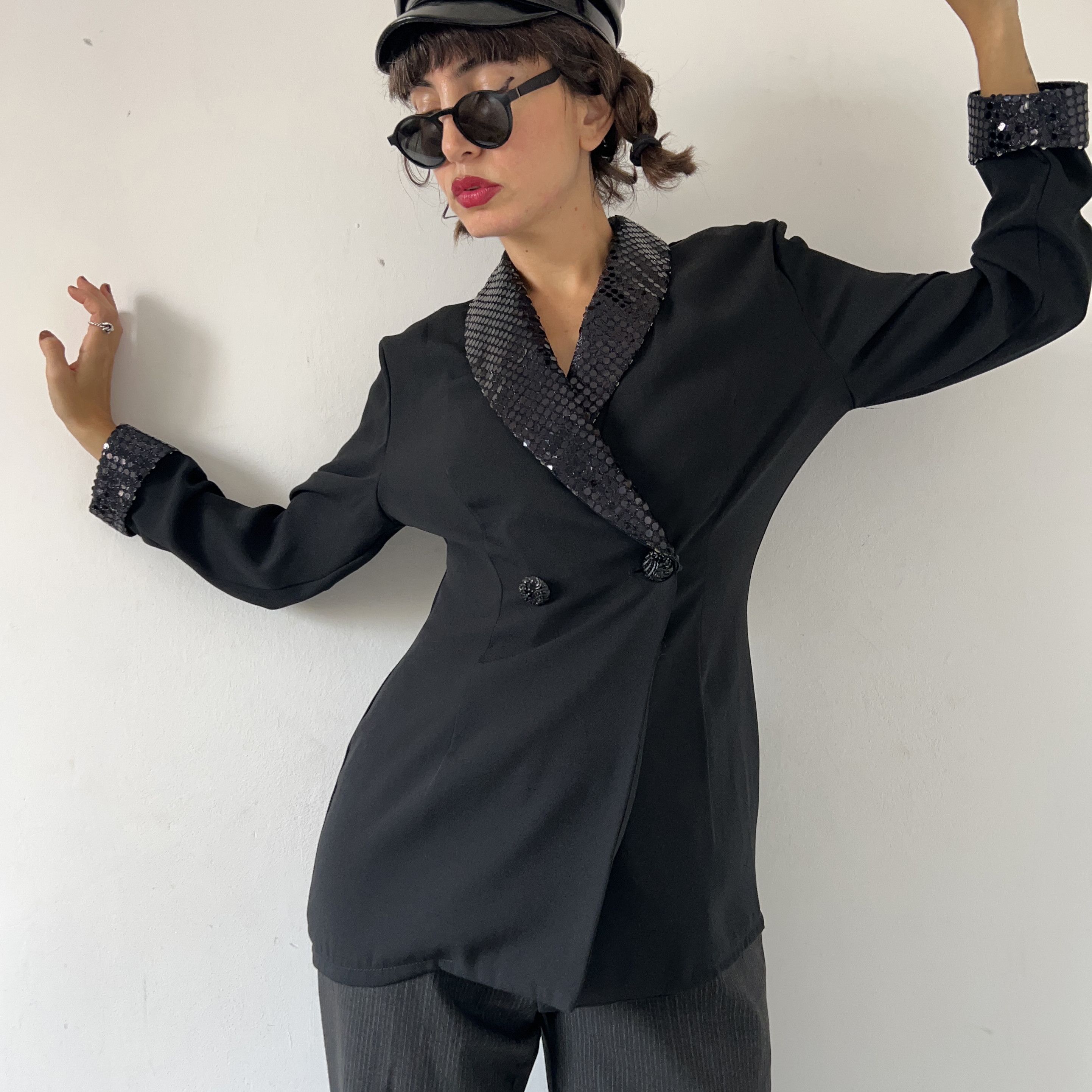 Vintage Vintage 80s Black Sequin Blazer Size XL / US 12-14 / IT 48-50 - 4 Thumbnail