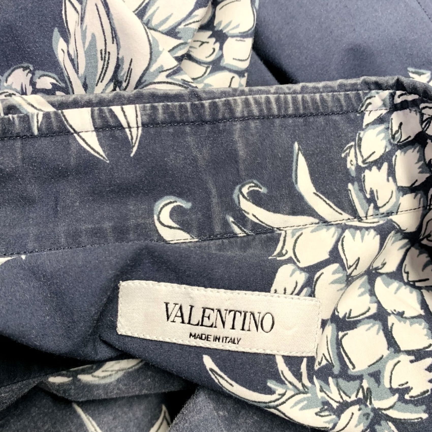 Valentino VALENTINO Navy Pineapple Print Cotton Button-Up Long Sleeve Shirt M Mens Size US M / EU 48-50 / 2 - 5 Thumbnail