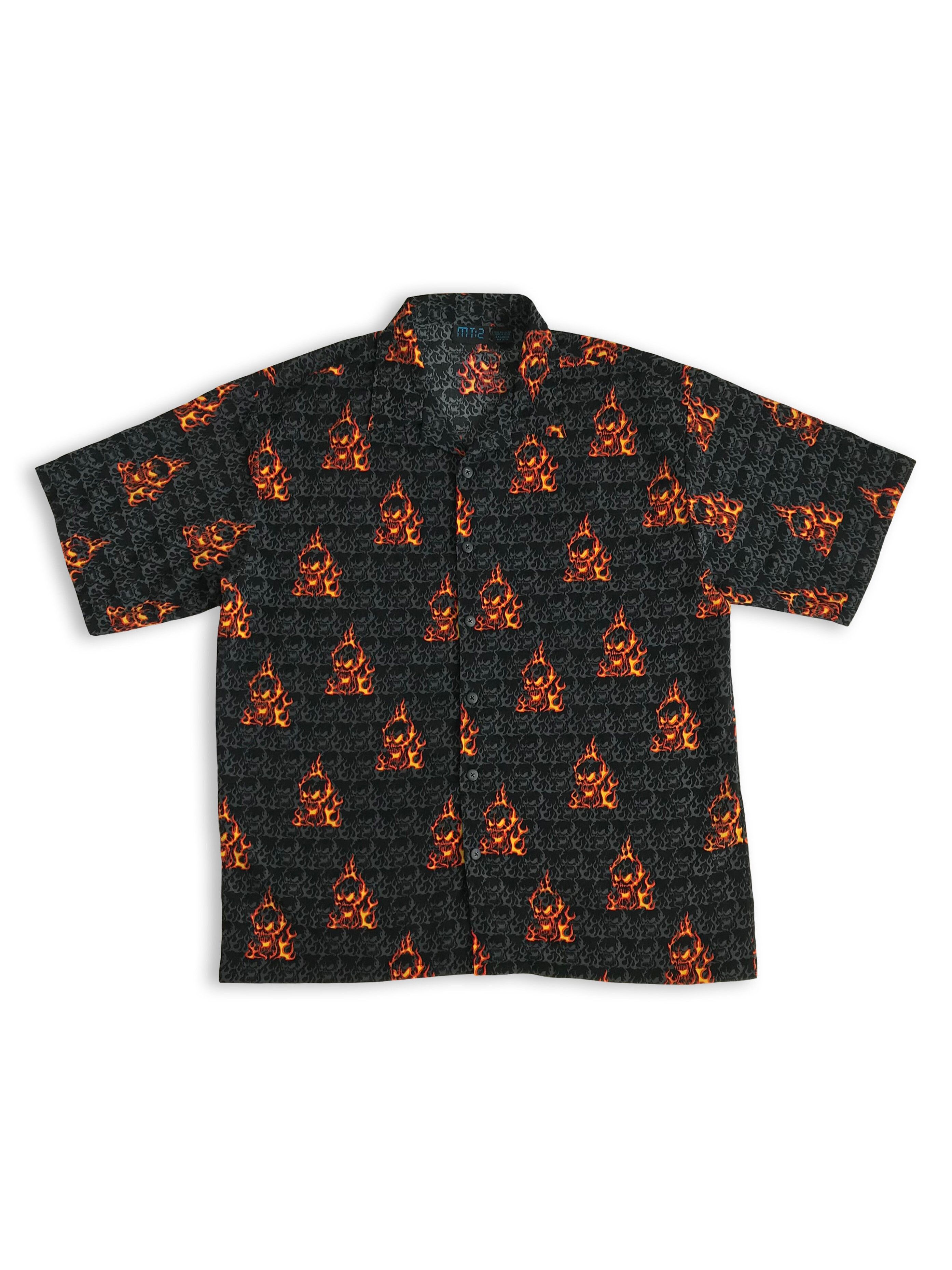 Vintage Y2K MT:2 Shirt Button Up 90s Metal Punk Rock Skull Flames Size US XXL / EU 58 / 5 - 1 Thumbnail