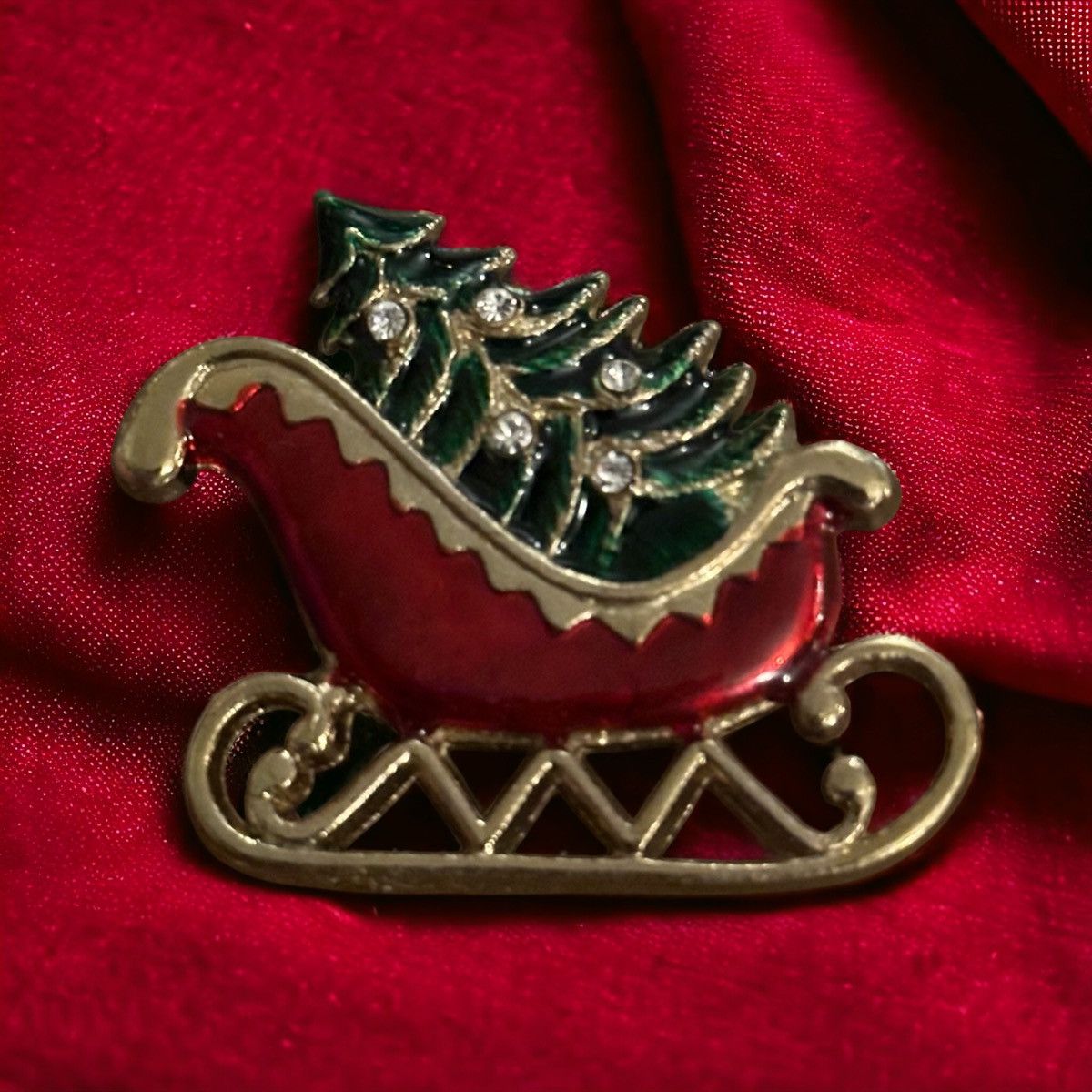 Vintage Vintage sleigh and Christmas tree brooch Size ONE SIZE - 1 Thumbnail