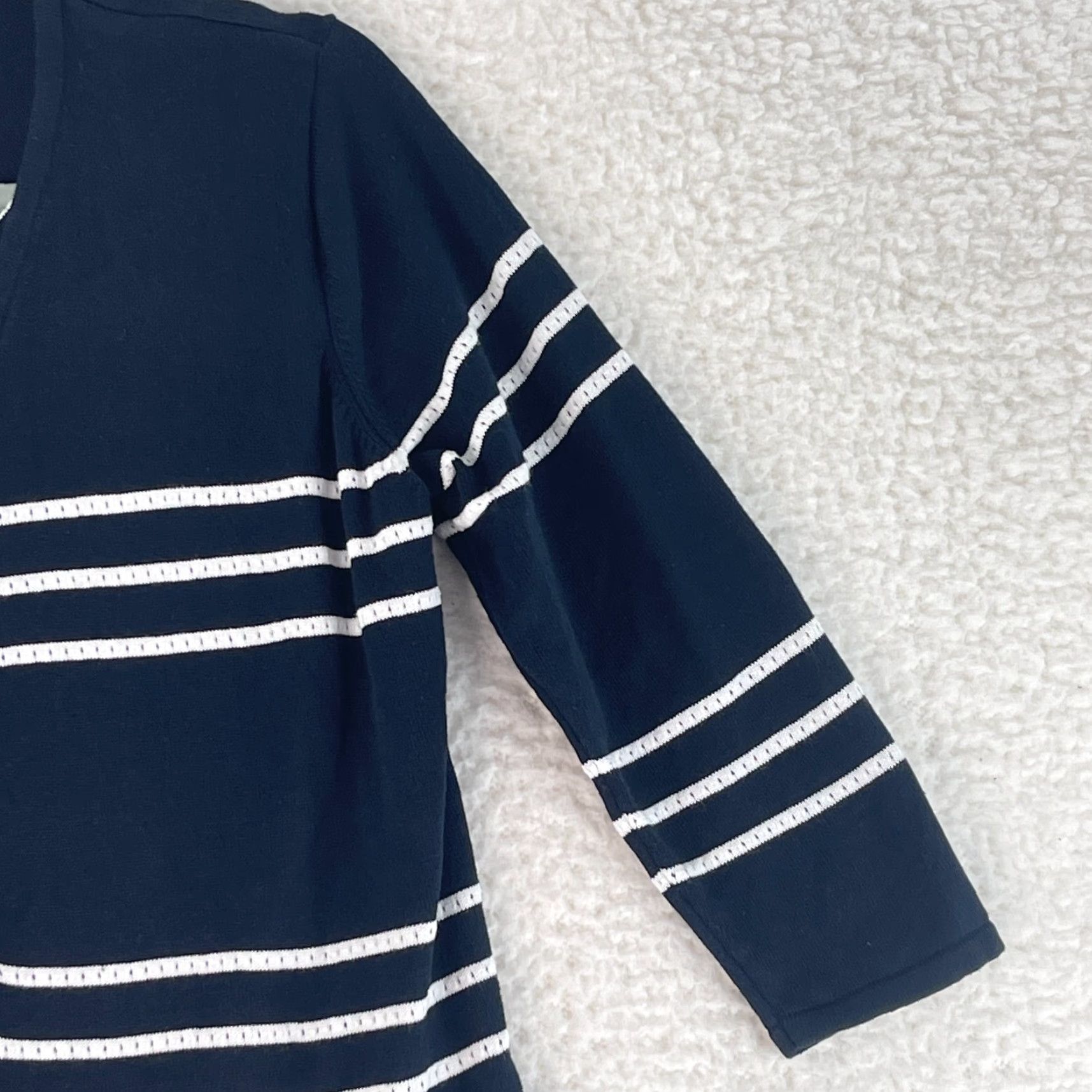 Vintage Norton McNaughton Petites Black Striped Sweater Womens 3/4 Sleeve Size PL Pullover Knit Cardigan? Size L / US 10 / IT 46 - 6 Thumbnail