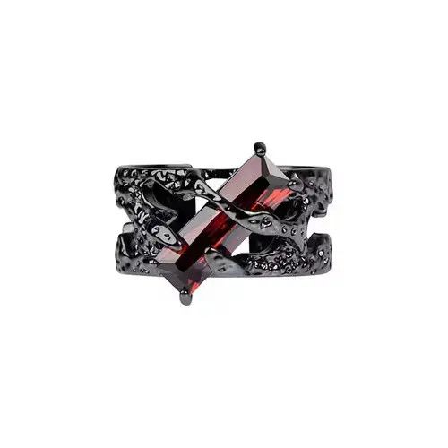 Japanese Brand × Jewelry Black Rings Thorns Vine Twine Red Rhinestones Size ONE SIZE - 4 Thumbnail