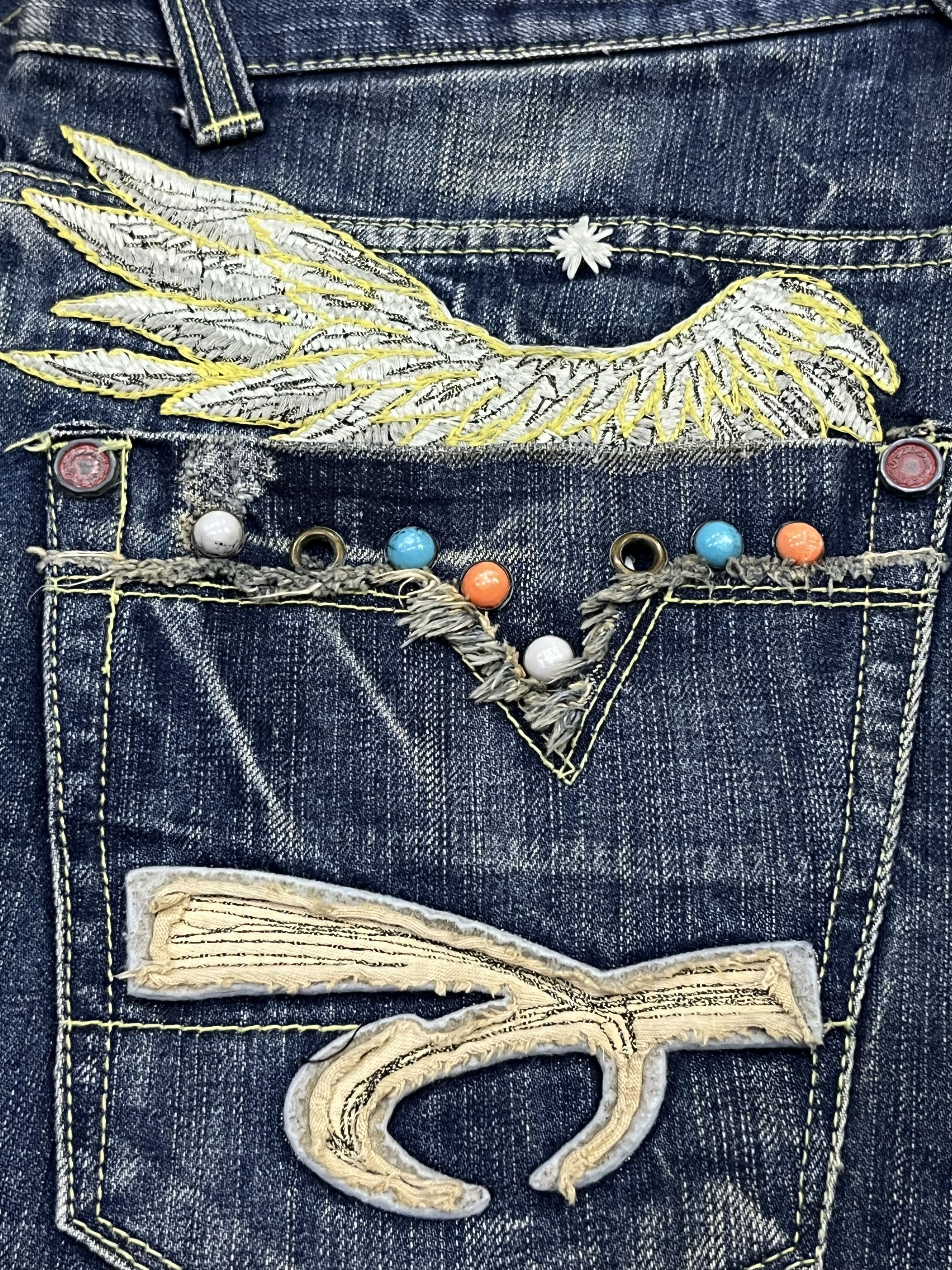 Japanese Brand 🔥REDPEPPER Embroidery Wings Flare Distressed Clawmark Denim Size US 31 - 6 Thumbnail