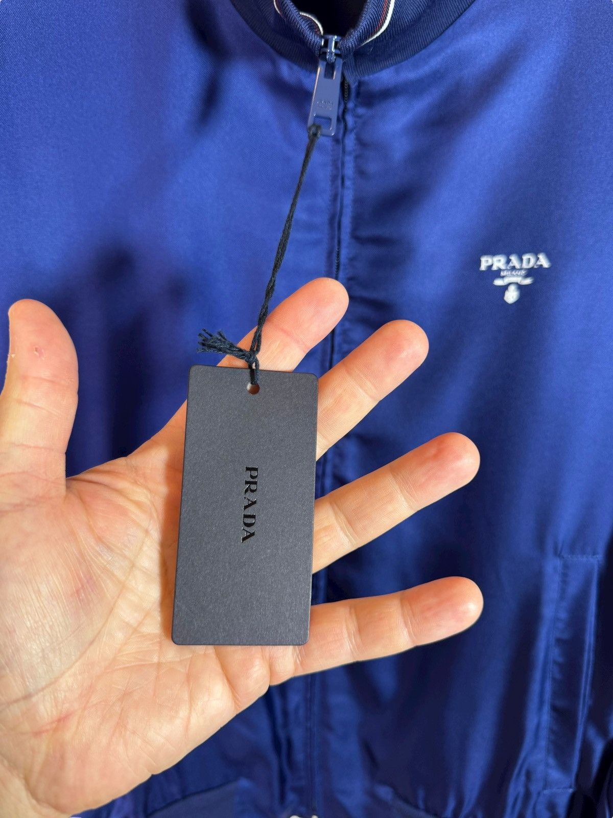 Prada Prada blue silk jacket with tricolor trim – Size L Size US L / EU 52-54 / 3 - 9 Thumbnail