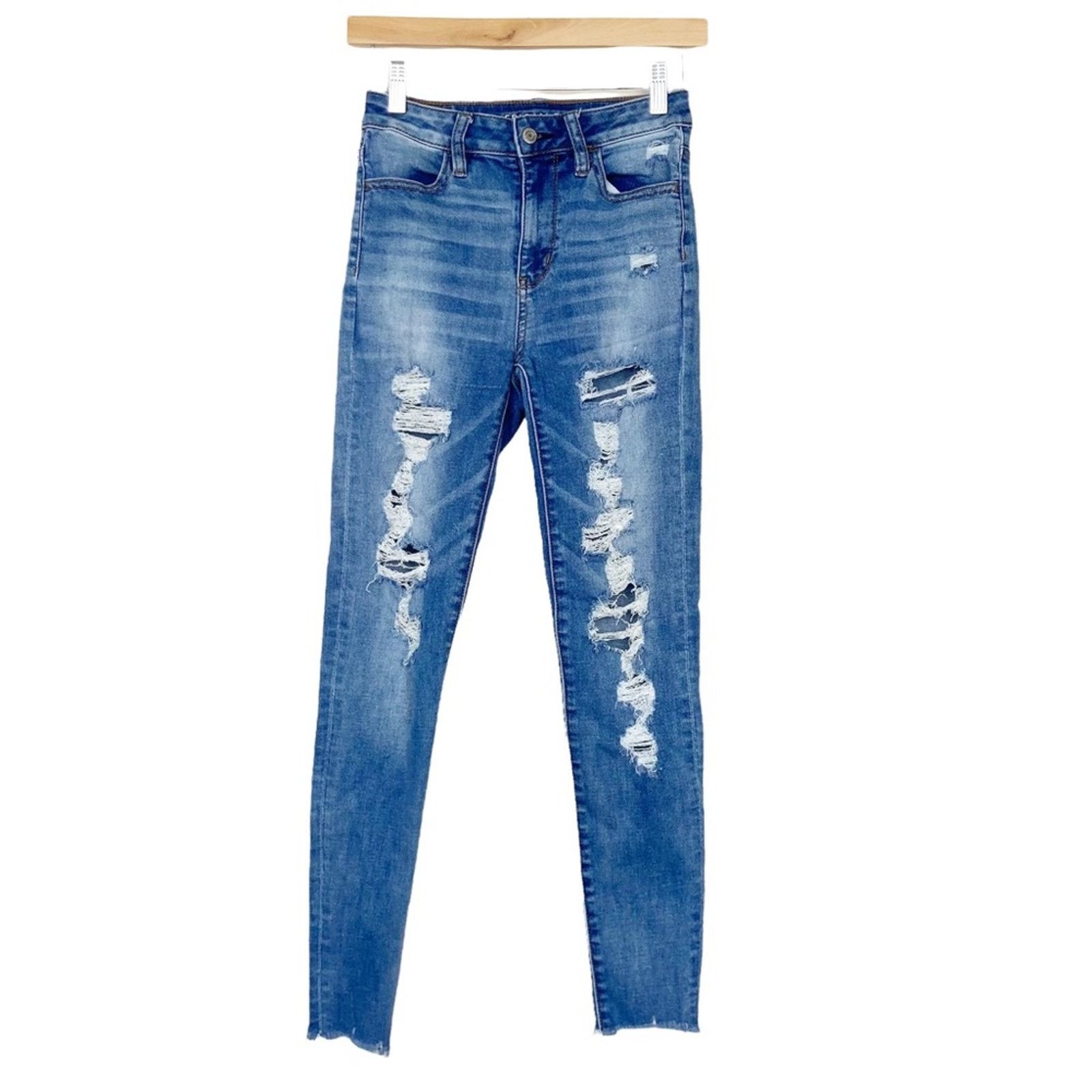 American Eagle Outfitters American Eagle Super High Rise Distressed Skinny Jeans Sz 0 Size 25" / US 0 / IT 36 - 9 Thumbnail