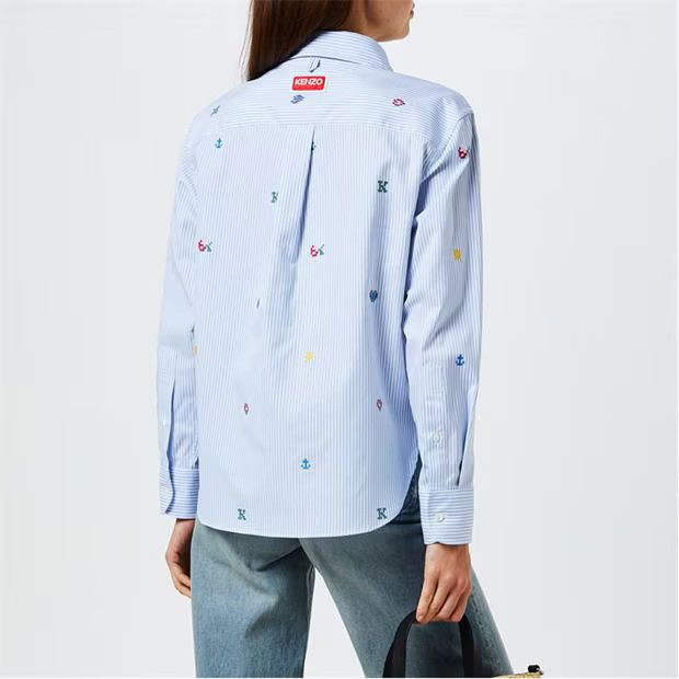 Kenzo o1g2r1mq1024 Pixel Striped Shirt in Light Blue Size M / US 6-8 / IT 42-44 - 5 Thumbnail