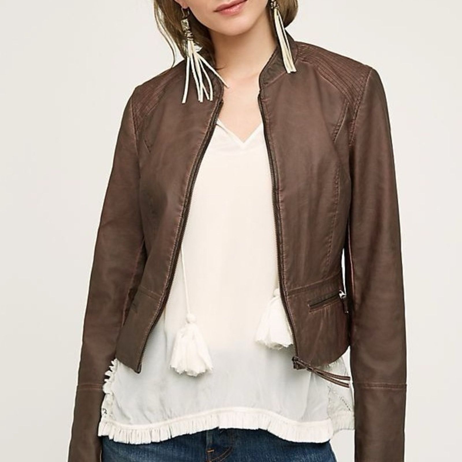 Anthropologie Anthropologie Hei Hei Vegan Leather Moto Jacket Womens Small Size S / US 4 / IT 40 - 1 Thumbnail