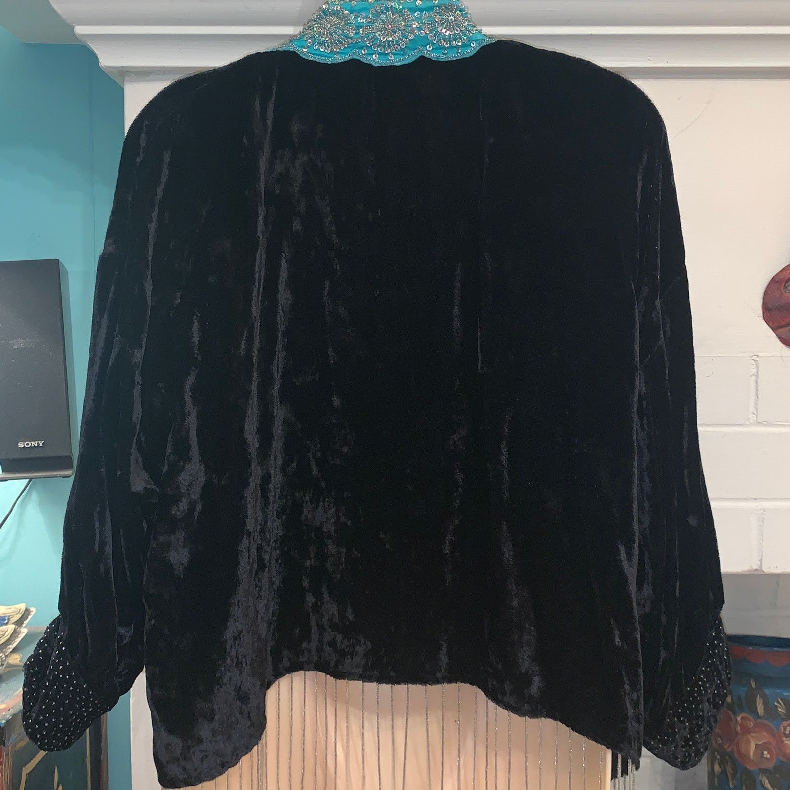 Other VINTAGE 90’s SAGE MACHADO FRINGED BEADED VELVET JACKET Size S / US 4 / IT 40 - 3 Thumbnail