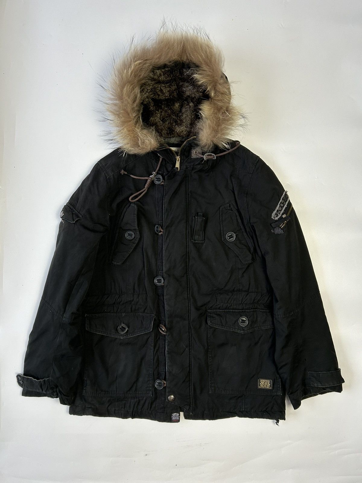 Japanese Brand SURPLUS MILITARY SYLE JACKET WITH FUR HOODIE Size US XL / EU 56 / 4 - 1 Thumbnail