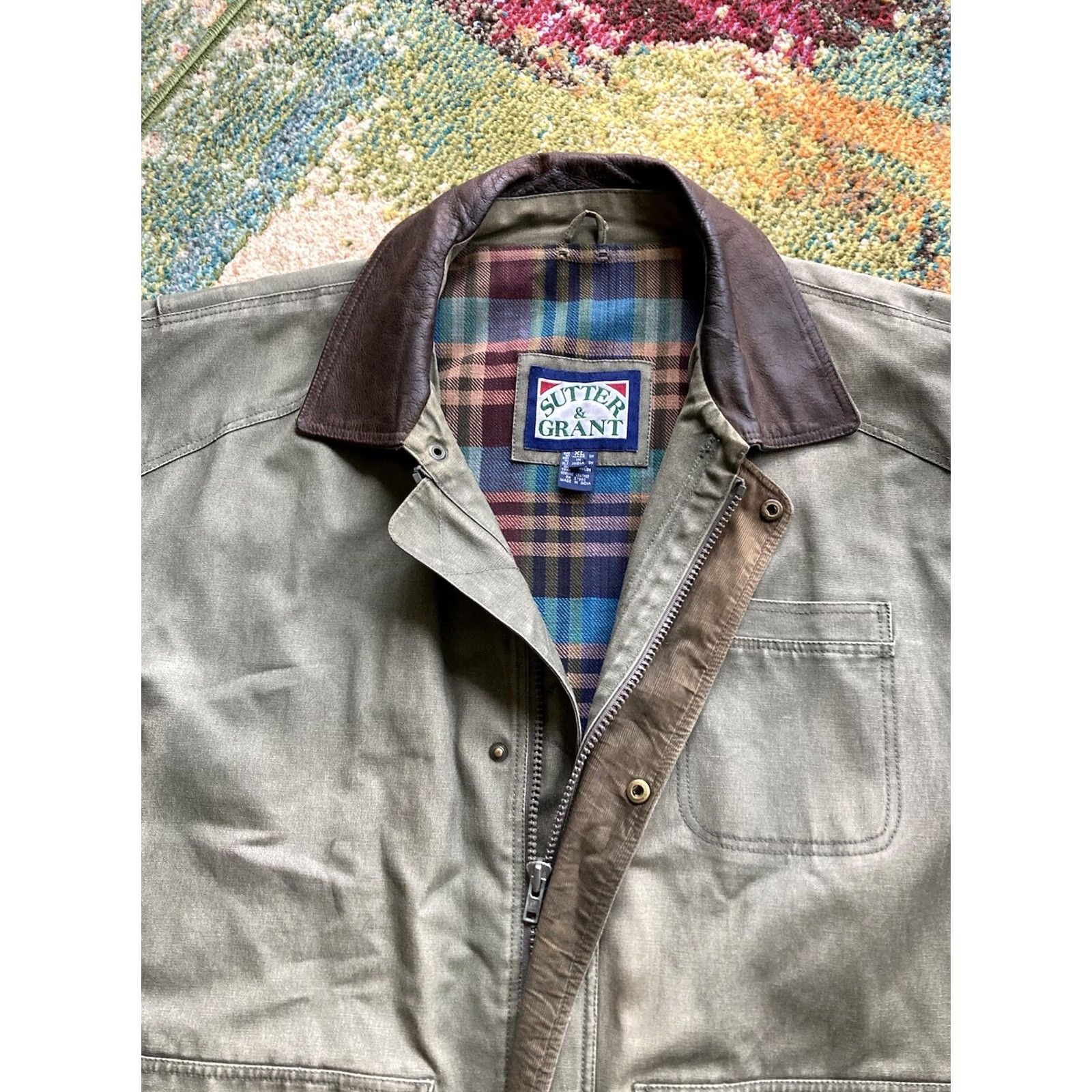 Vintage VTG Sutter & Grant Barn Coat Mens XL Heavy Canvas Leather Trim Plaid Lined Chore Jacket Regular Size Green 90s Outdoor Hunting USA Jacket Size US M / EU 48-50 / 2 - 4 Thumbnail